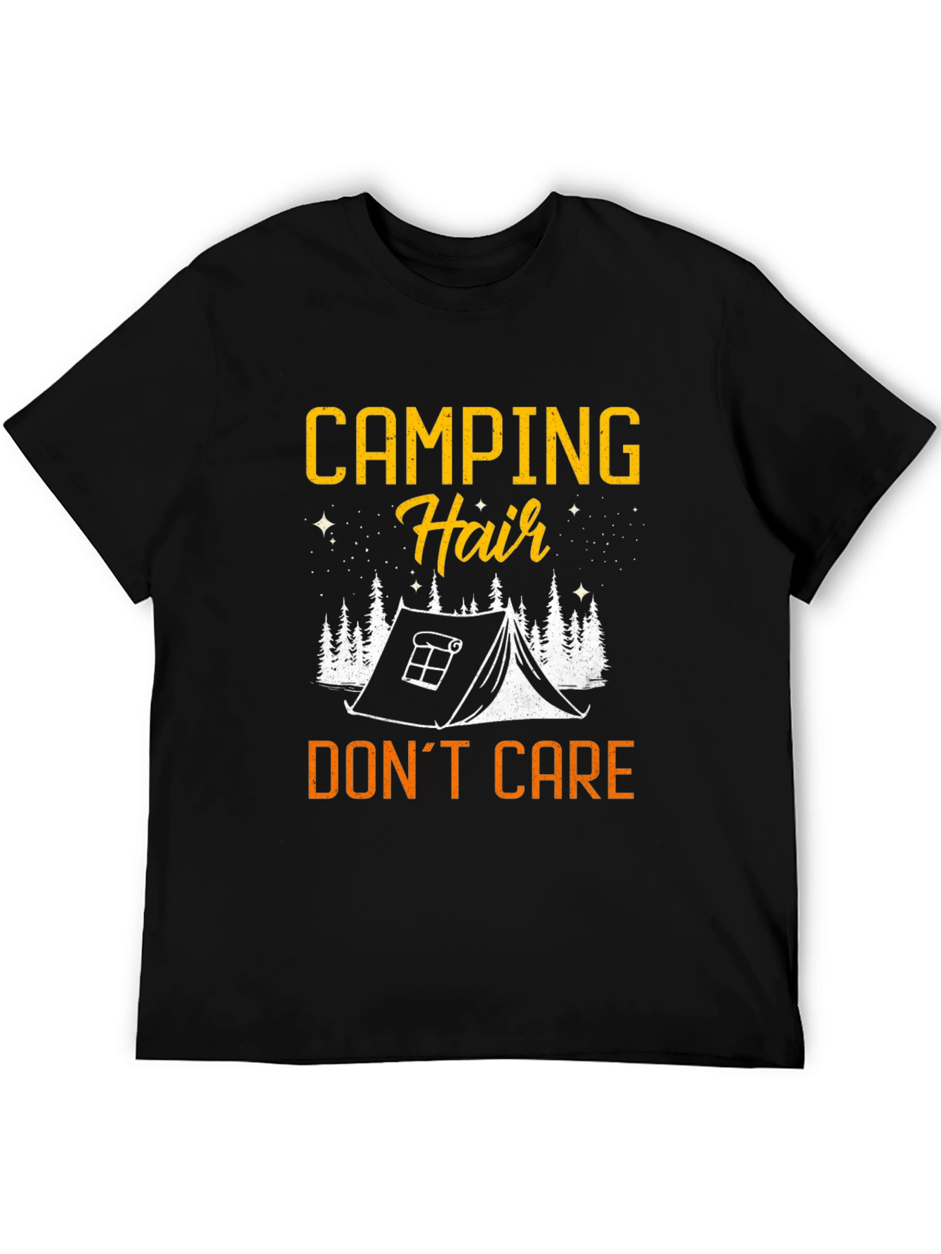 Black Camping Hair Don't Care Black Graphic Tee view 5