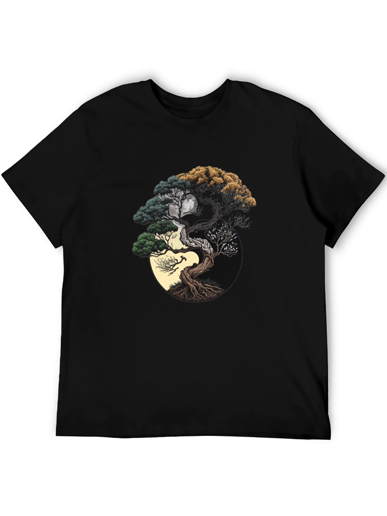 Black Yin Yang Bonsai Tree Graphic Tee - Unisex Black T-Shirt view 5