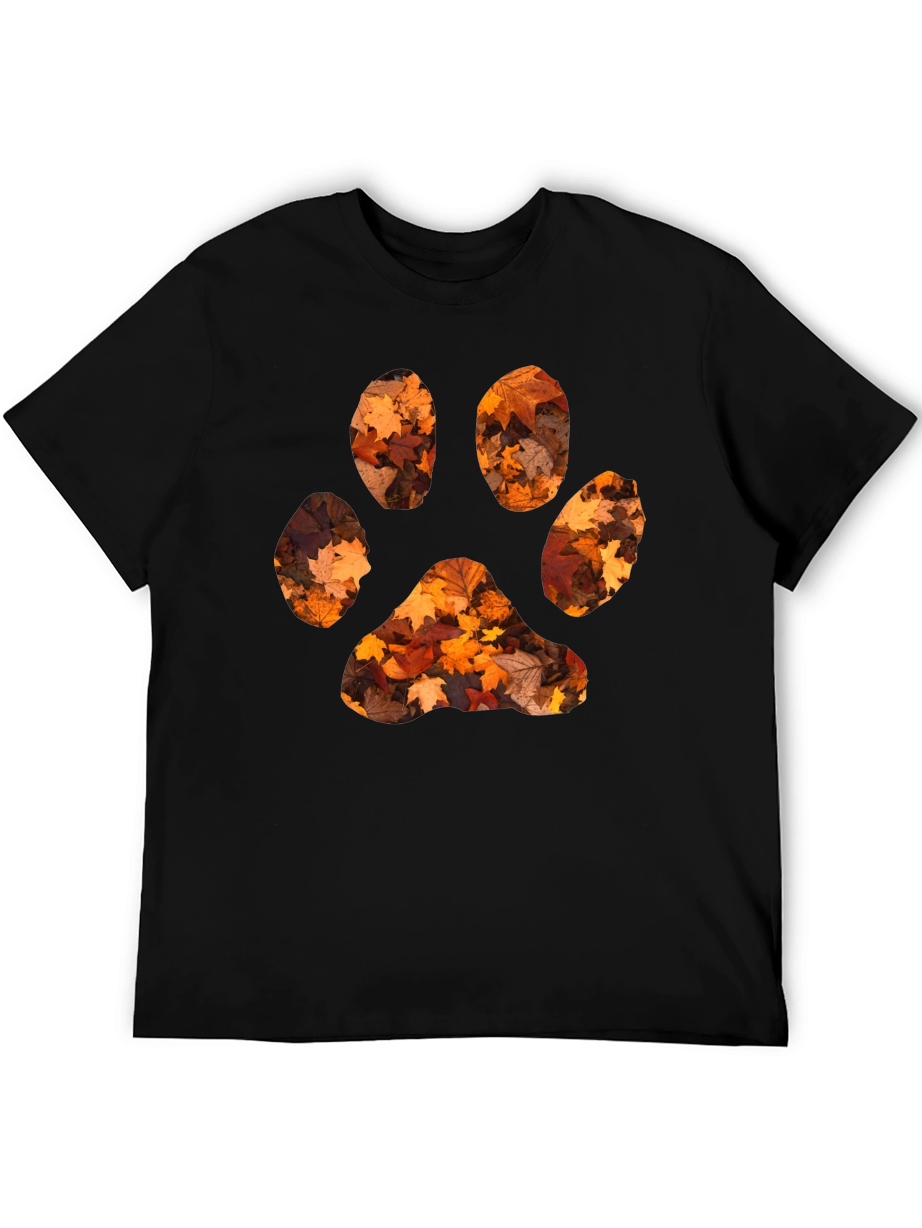 Black Fall Leaves Paw Print Black T-Shirt view 5
