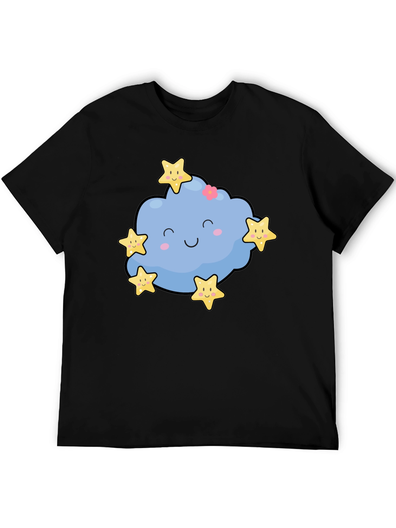 Black Cute Cloud & Stars Graphic Black T-Shirt view 5