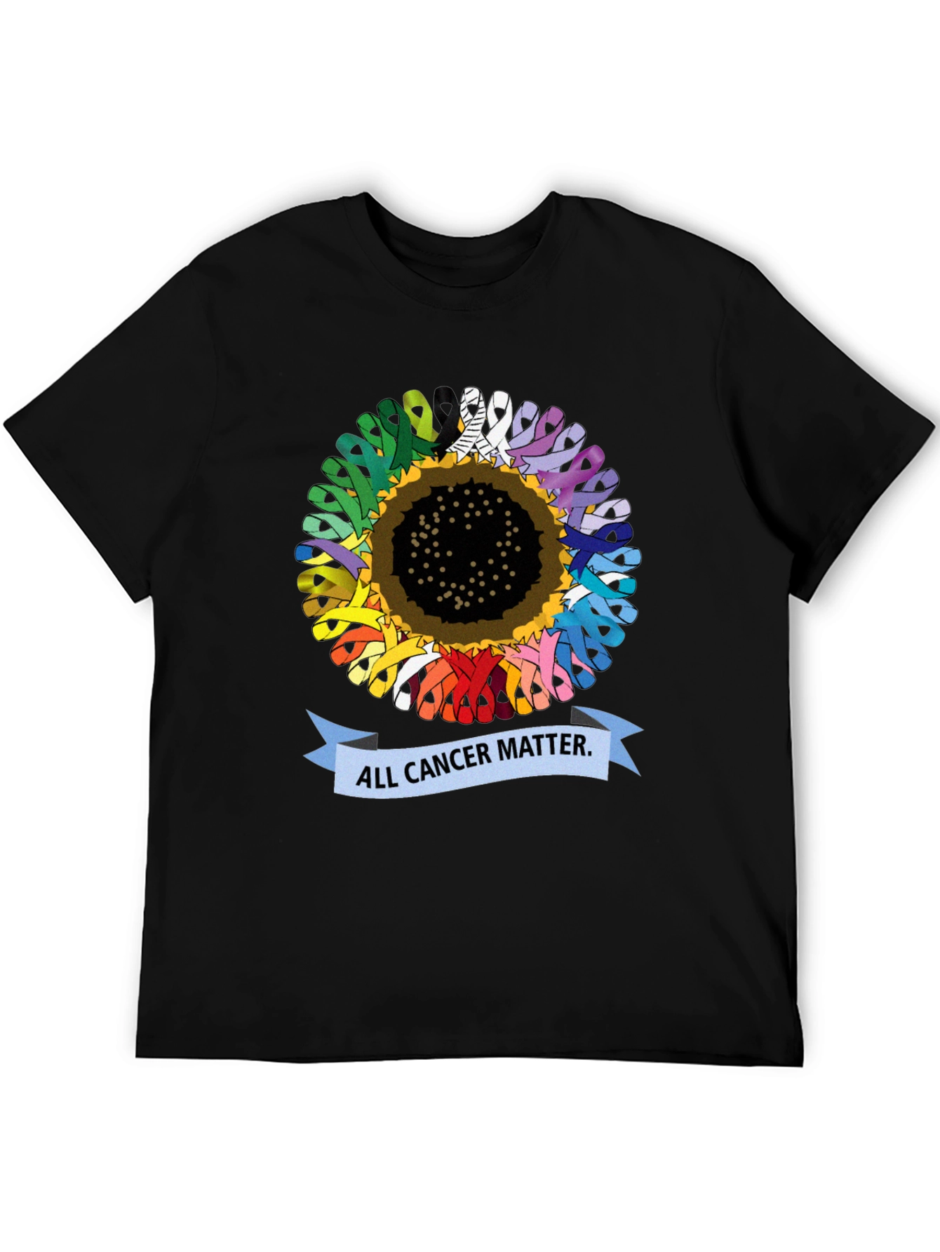 Black All Cancer Matter T-Shirt - Sunflower Ribbon Design view 5