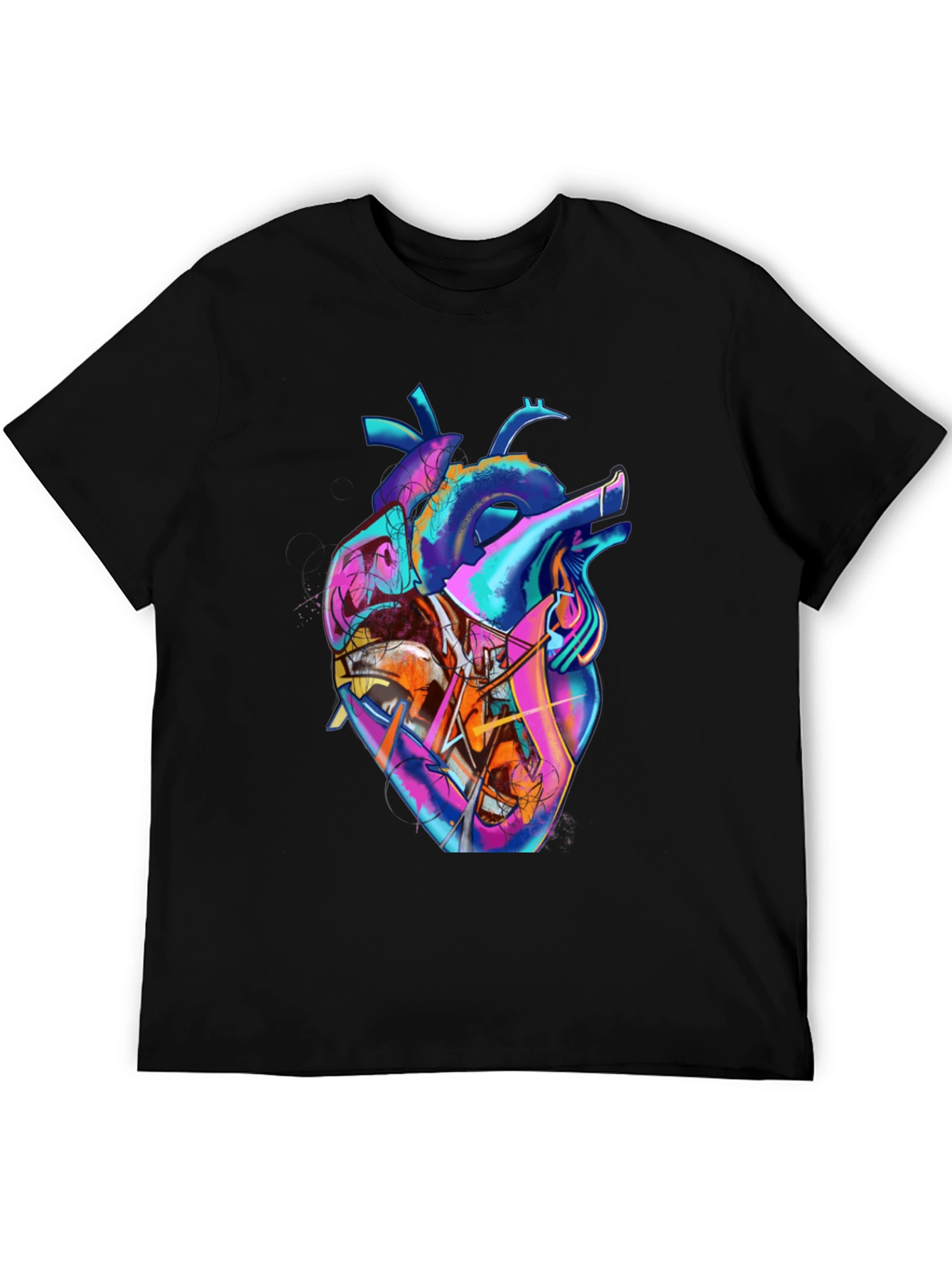 Black Abstract Heart Graphic Tee - Stylish Men's Black T-Shirt view 5