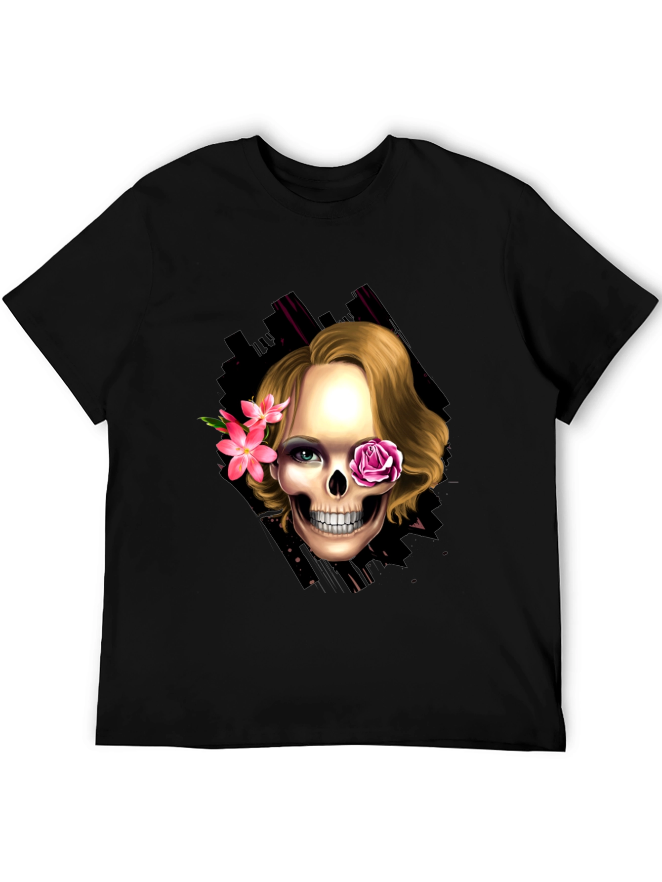 Black Skull & Flowers Graphic Tee - Trendy Halloween Style view 5