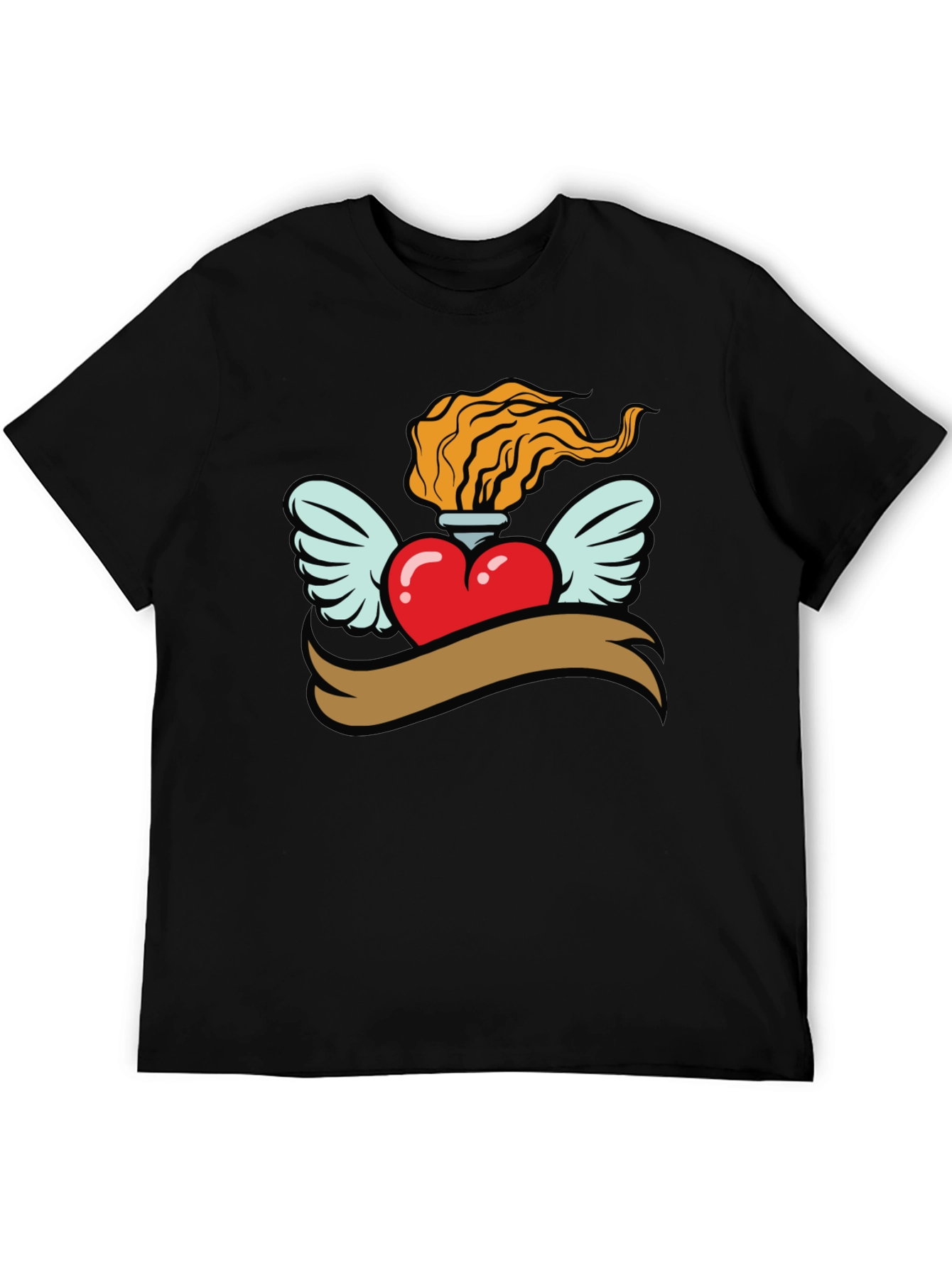 Black Heart with Wings & Flame Graphic Tee - Black view 5