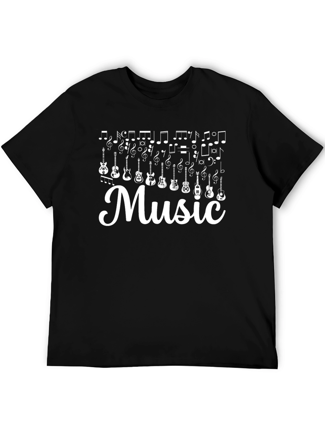 Black Music T-Shirt: Guitar Notes Design, Black view 5