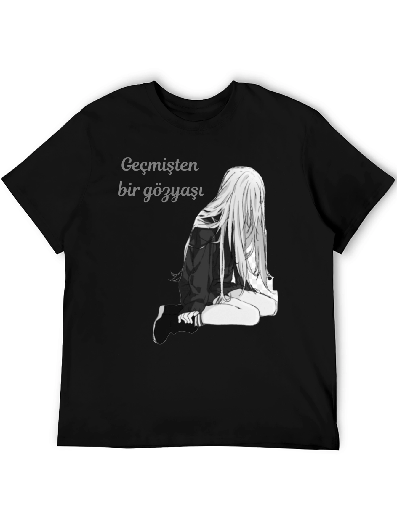 Black Anime Girl Graphic Print Black T-Shirt view 5