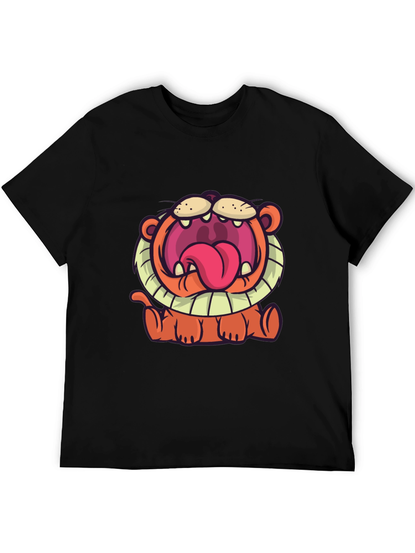 Black Cartoon Lion Graphic T-Shirt - Unisex Black Tee view 5