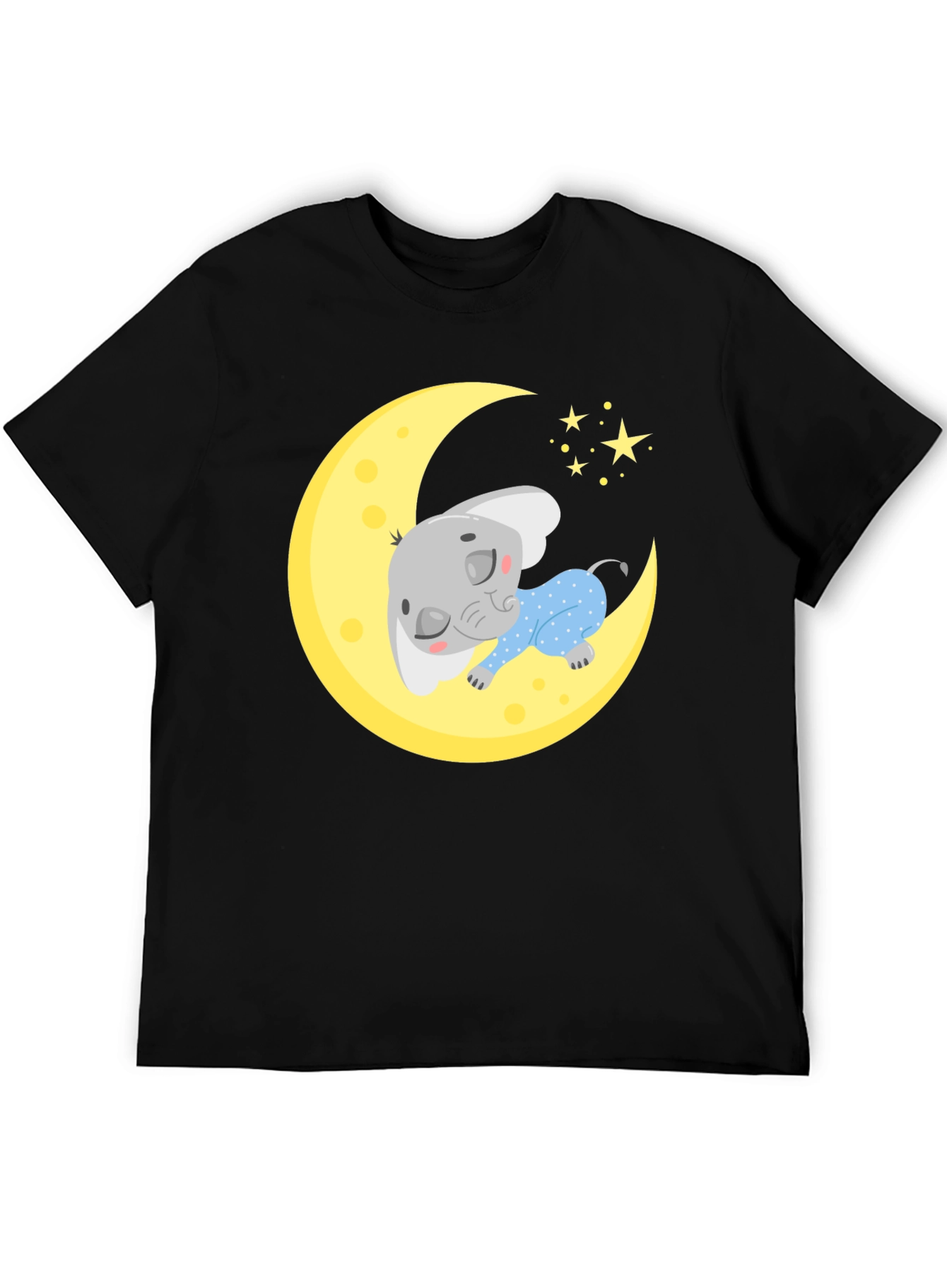 Black Cute Elephant On Moon Graphic Tee view 5