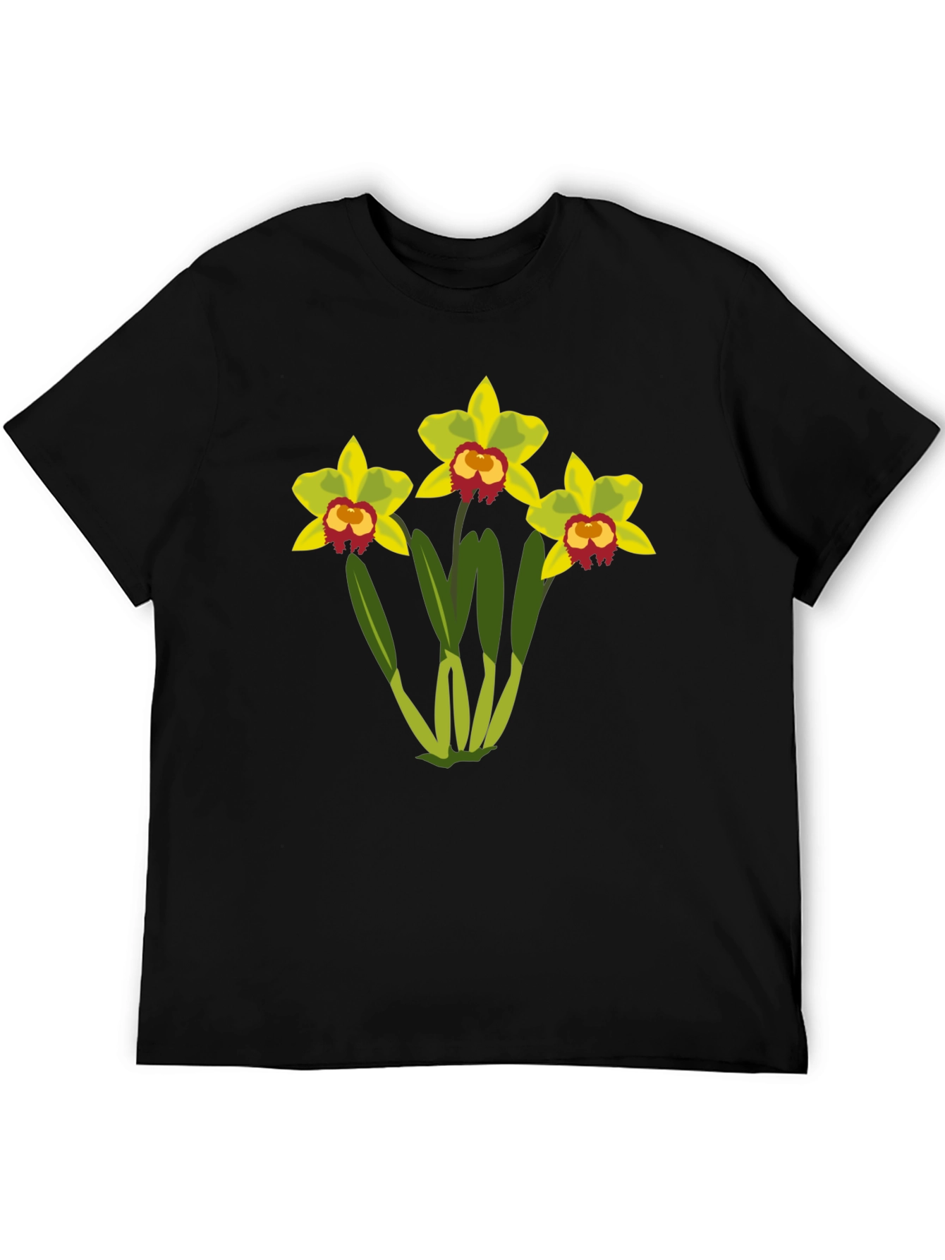 Black Floral Graphic T-Shirt - Black Cotton Tee with Orchid Design view 5
