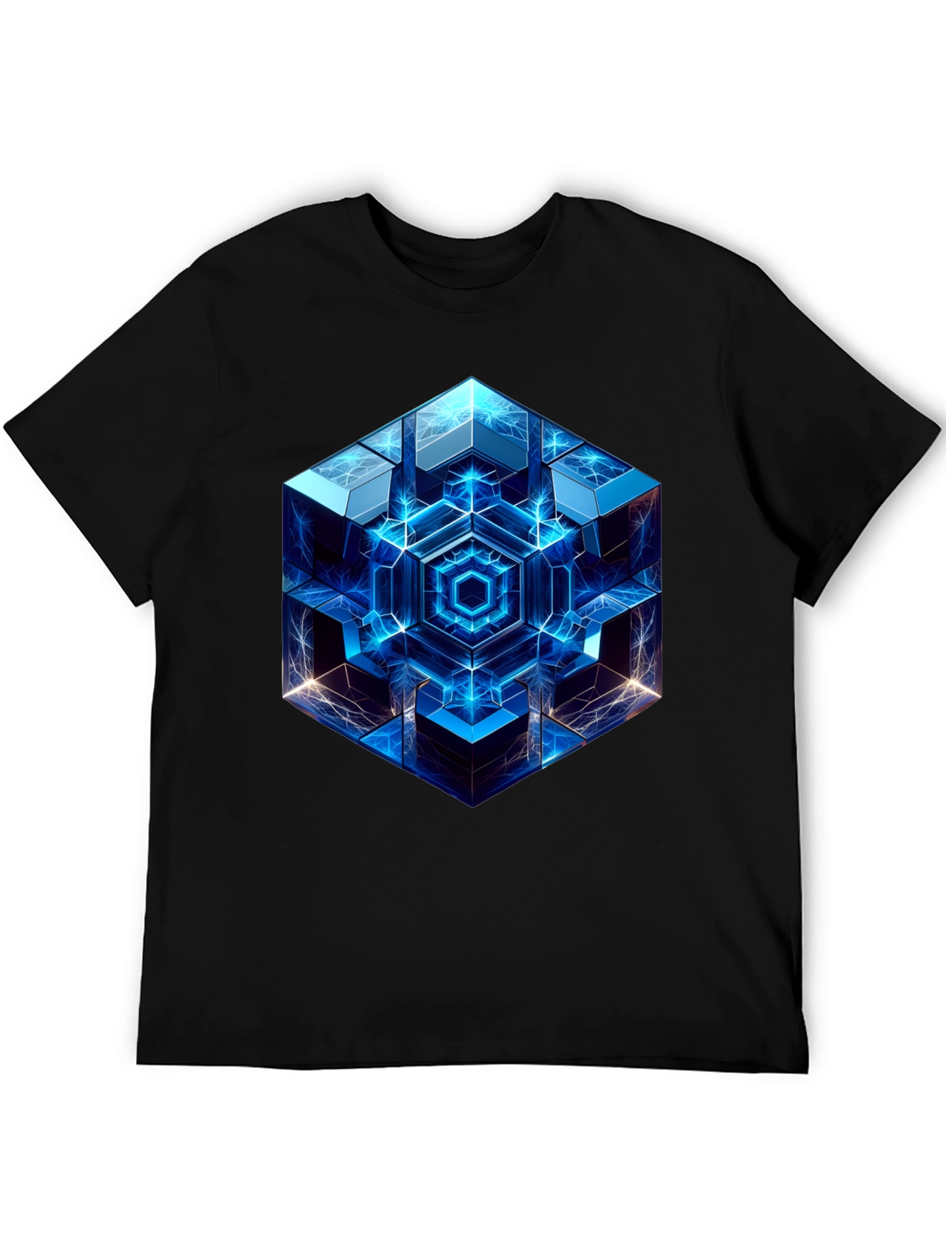 Black Geometric Cube Graphic Print Black T-Shirt view 5