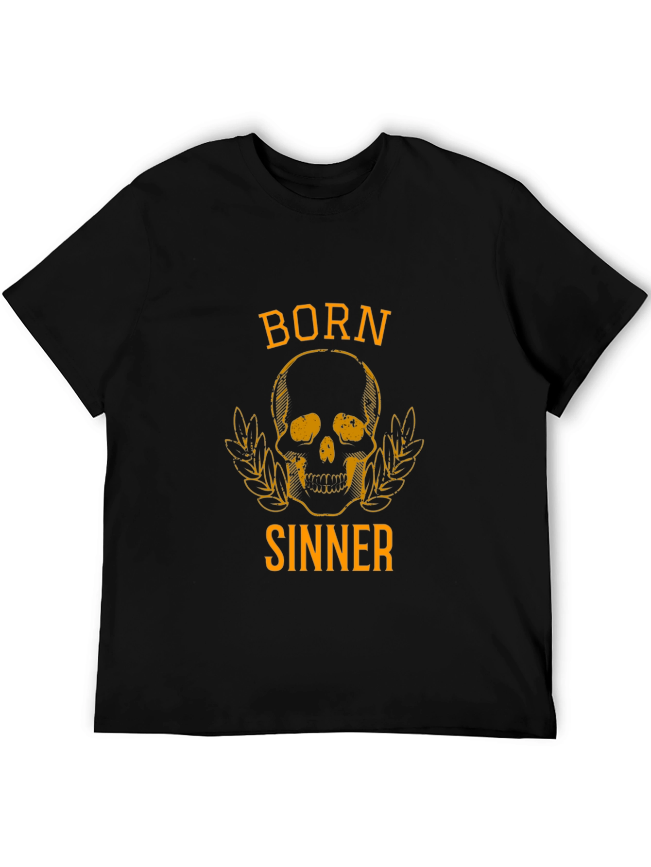 Black Born Sinner Graphic Tee - Black Cotton Skull T-Shirt view 5