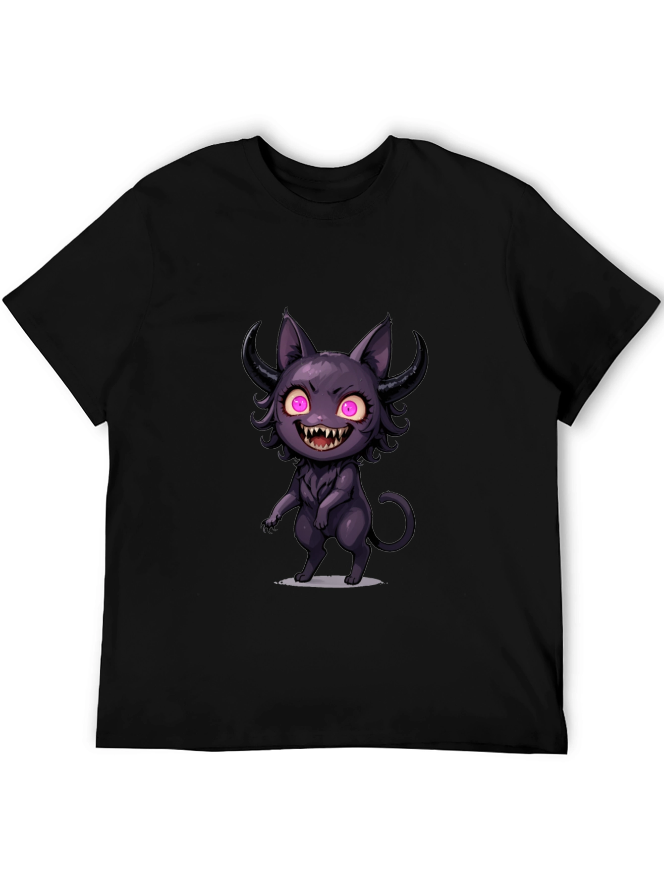 Black Creepy Cute Cat T-Shirt - Black view 5