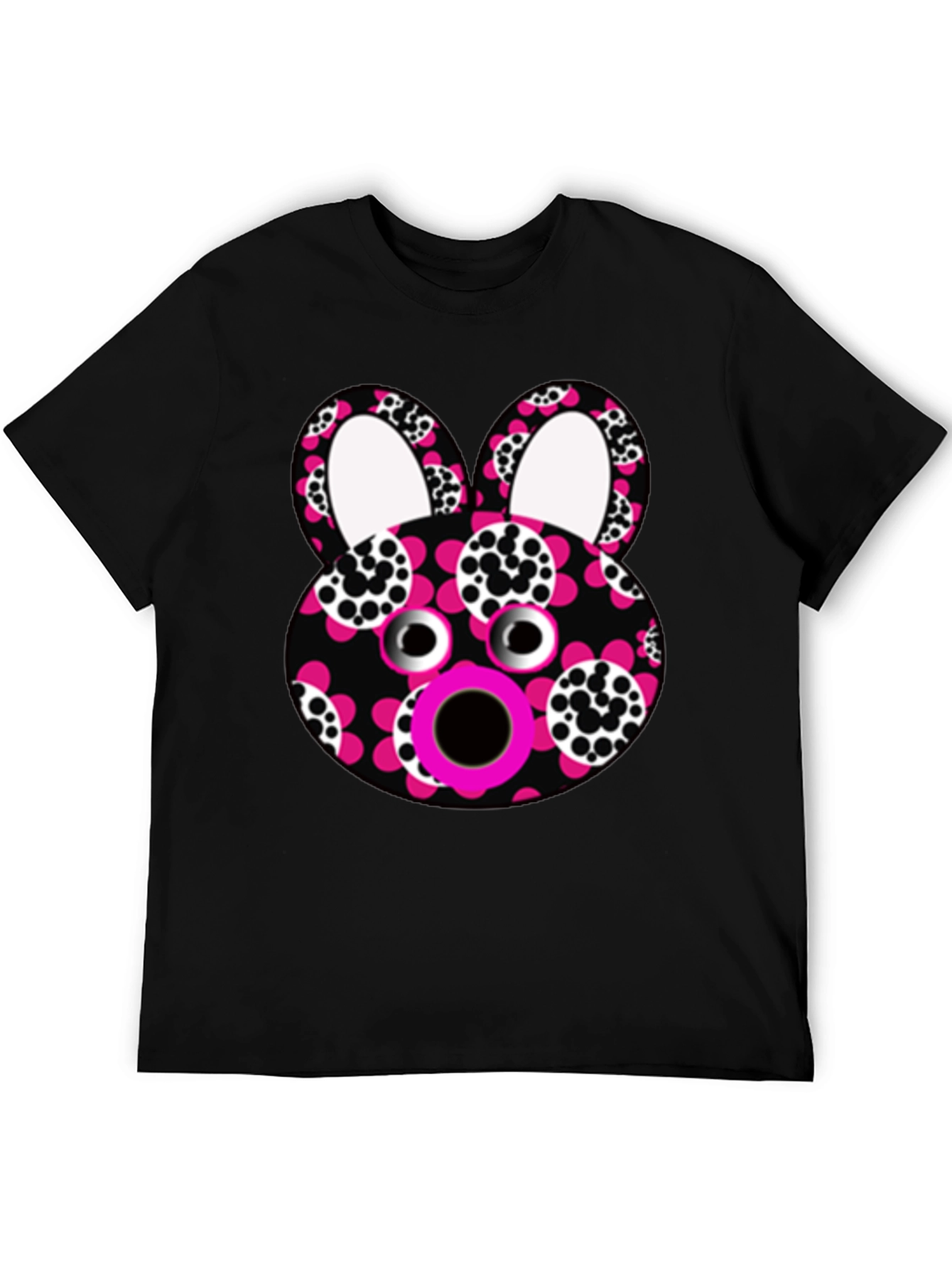 Black Funky Floral Bunny T-Shirt - Unique Graphic Tee view 5