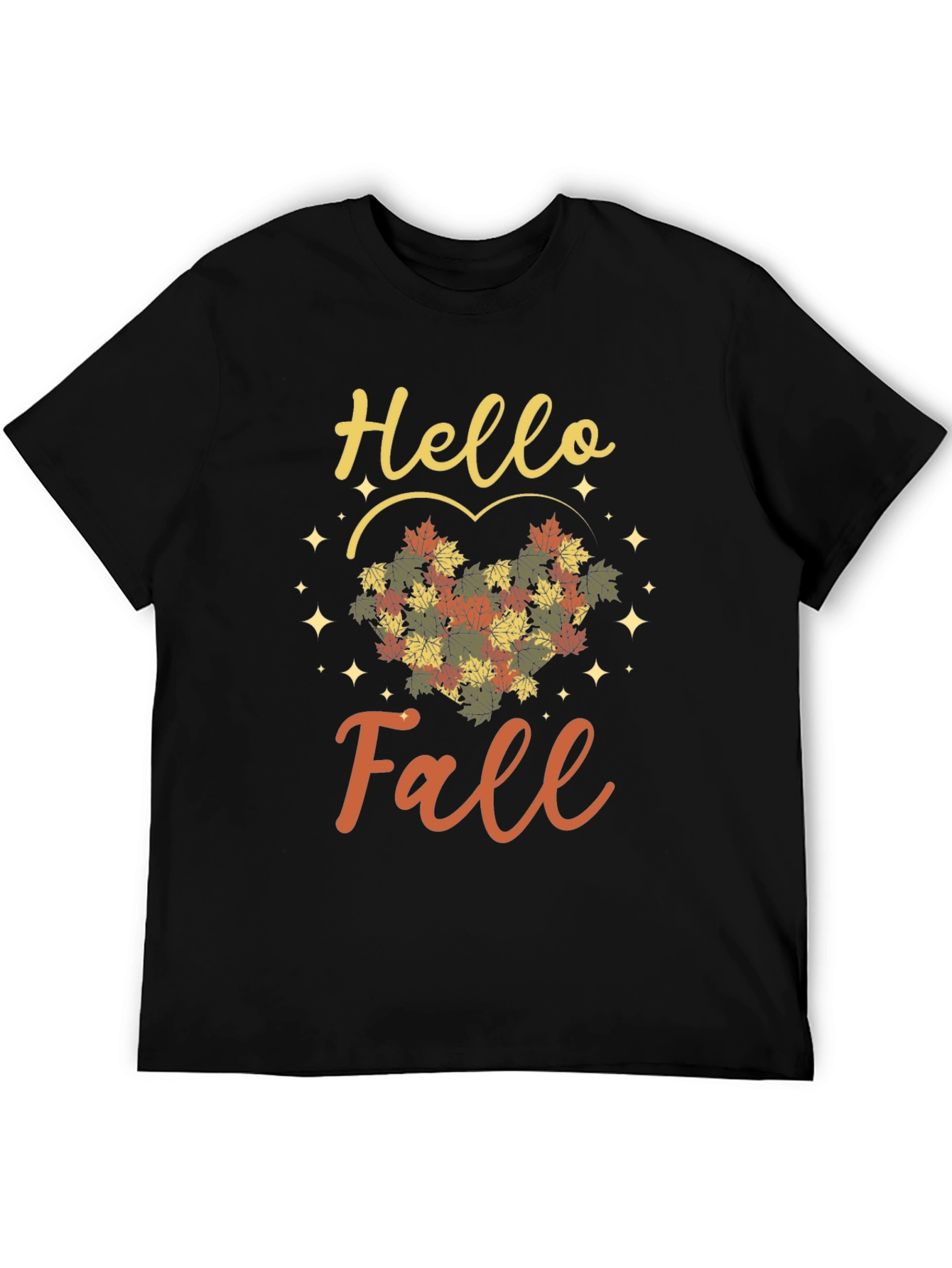 Black Hello Fall T-Shirt - Autumn Leaves Heart view 5
