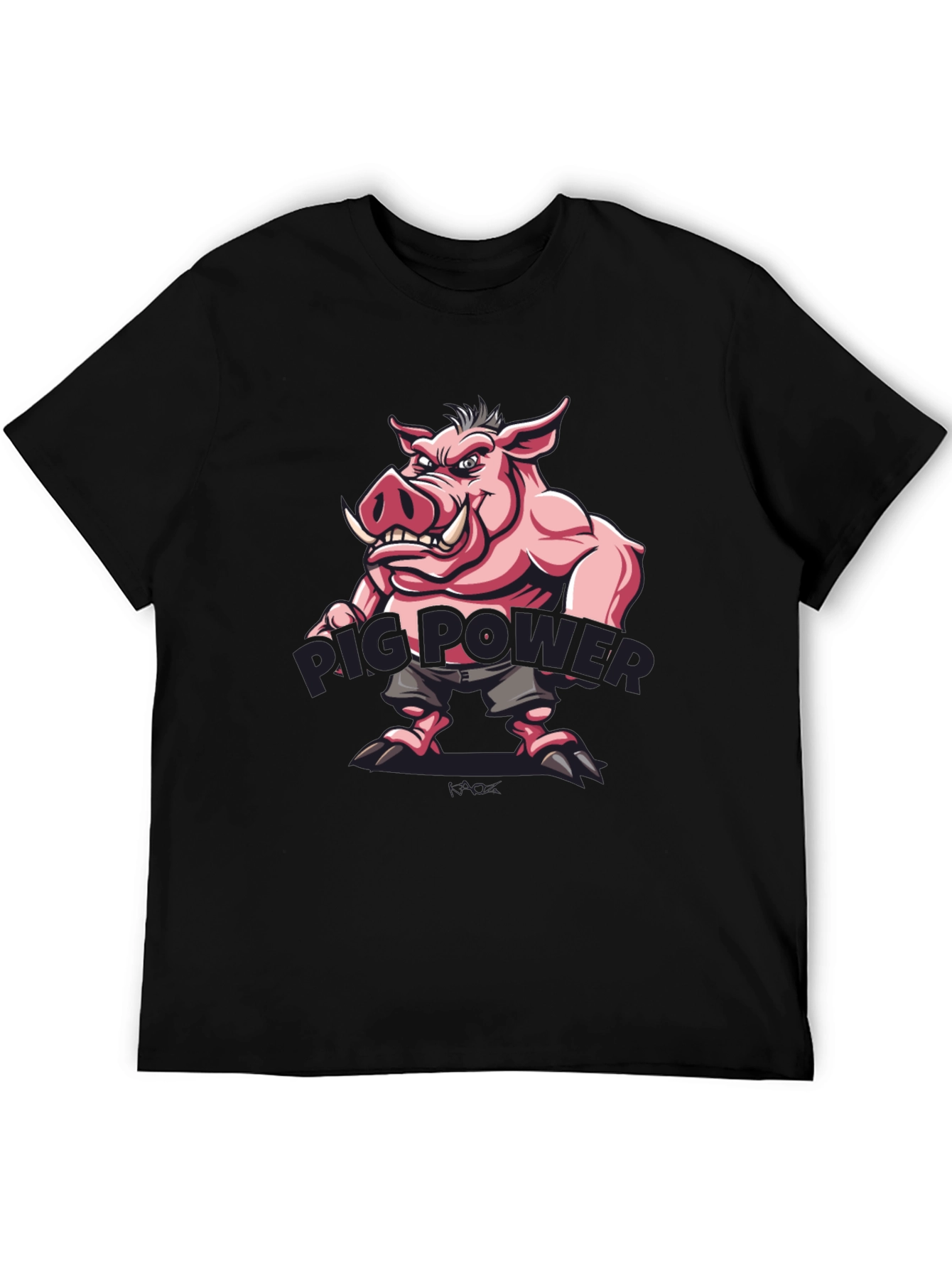 Black Pig Power Cartoon Graphic T-Shirt view 5
