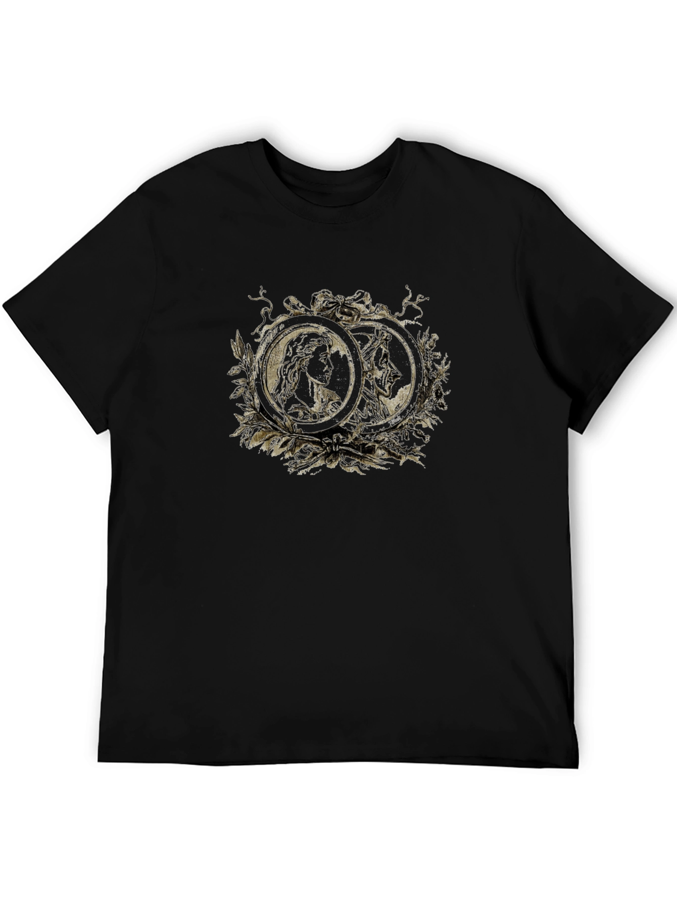 Black Ornate Cameo Style Graphic Print Black T-Shirt view 5