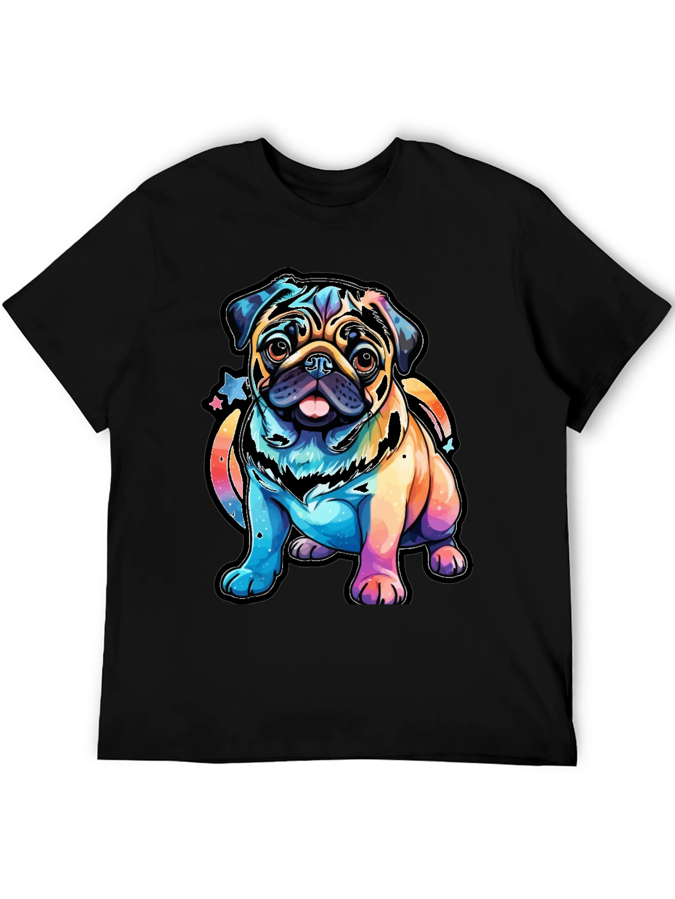 Black Colorful Pug Dog Graphic T-Shirt view 5