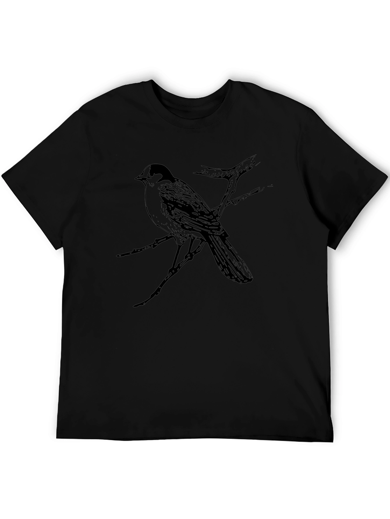 Black Bird on Branch Graphic Tee - Black Casual T-Shirt view 5