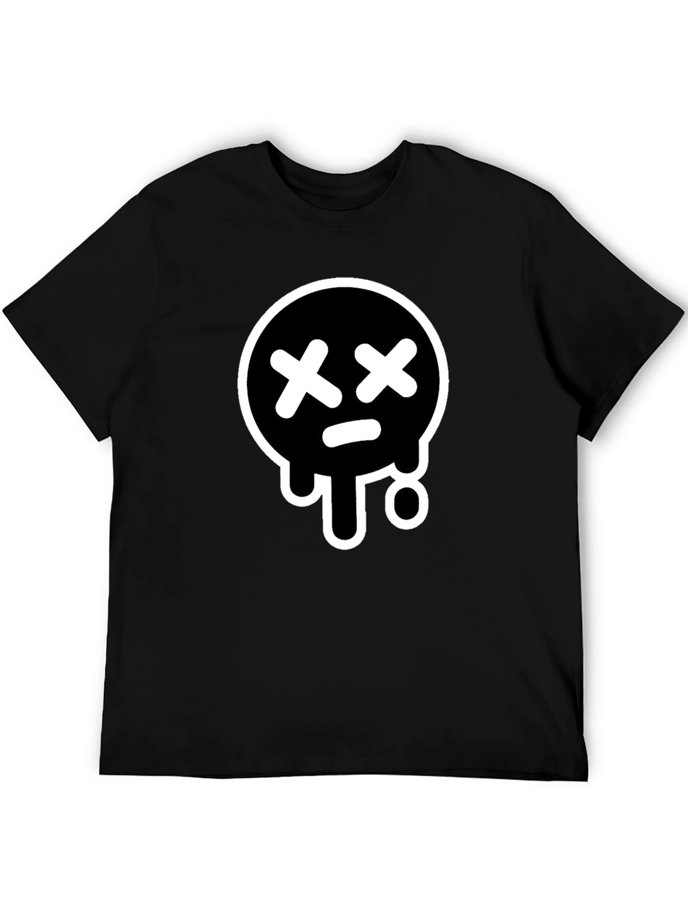 Black Black T-Shirt with White Drip Sad Face Design view 5