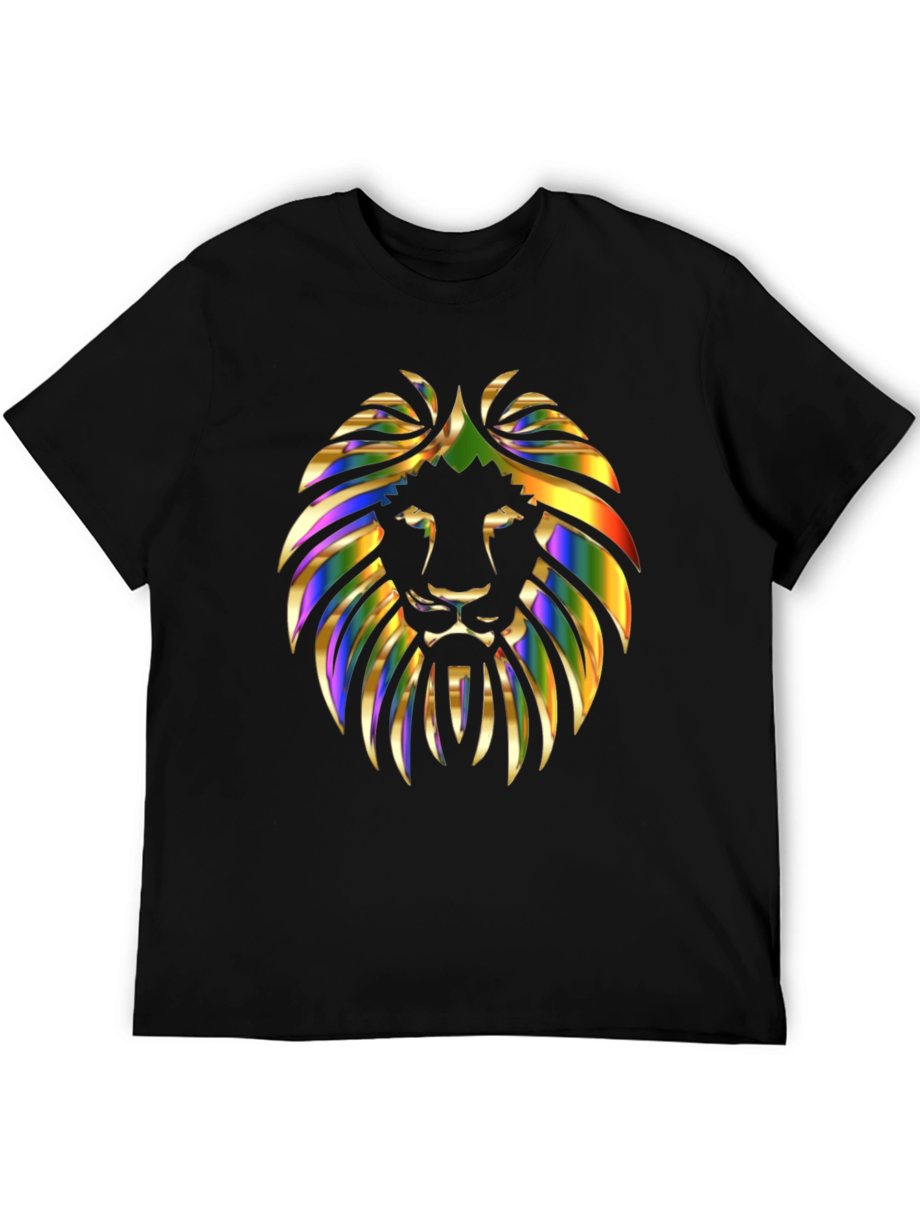 Black Vibrant Lion Graphic Print Men's Black T-Shirt view 5