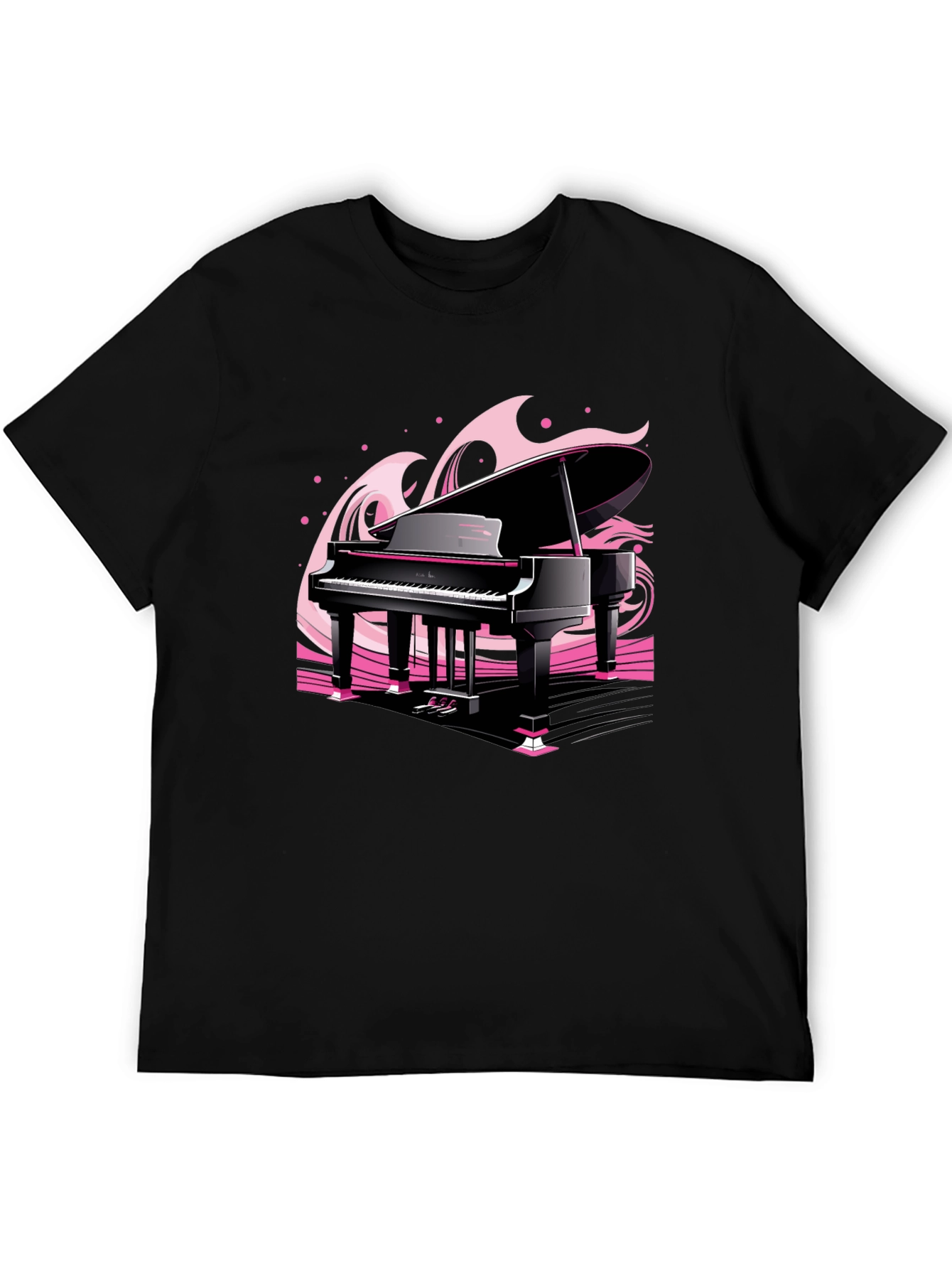 Black Piano Waves Graphic Tee - Musical Black T-Shirt view 5