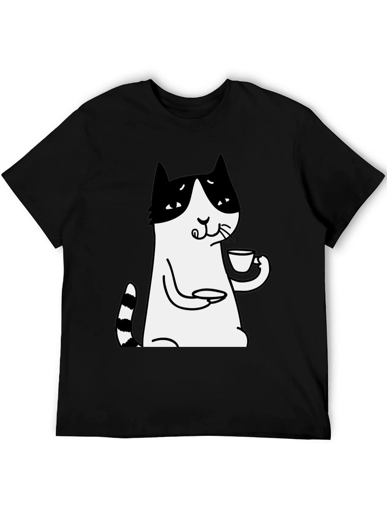 Black Cat Lover T-Shirt - Drinking Tea Funny Tee view 5