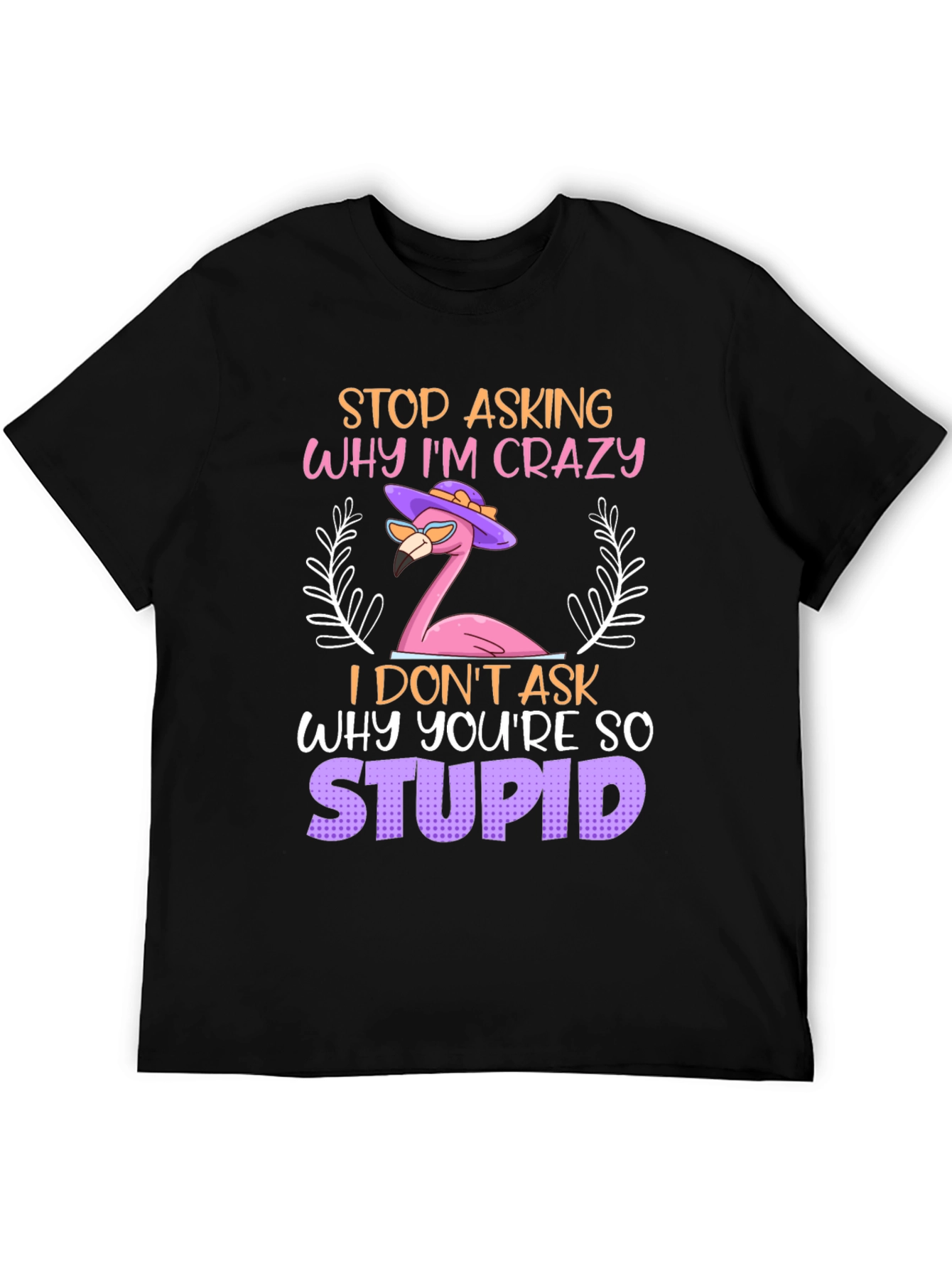 Black Crazy Flamingo Graphic Tee - Funny Novelty T-Shirt view 5
