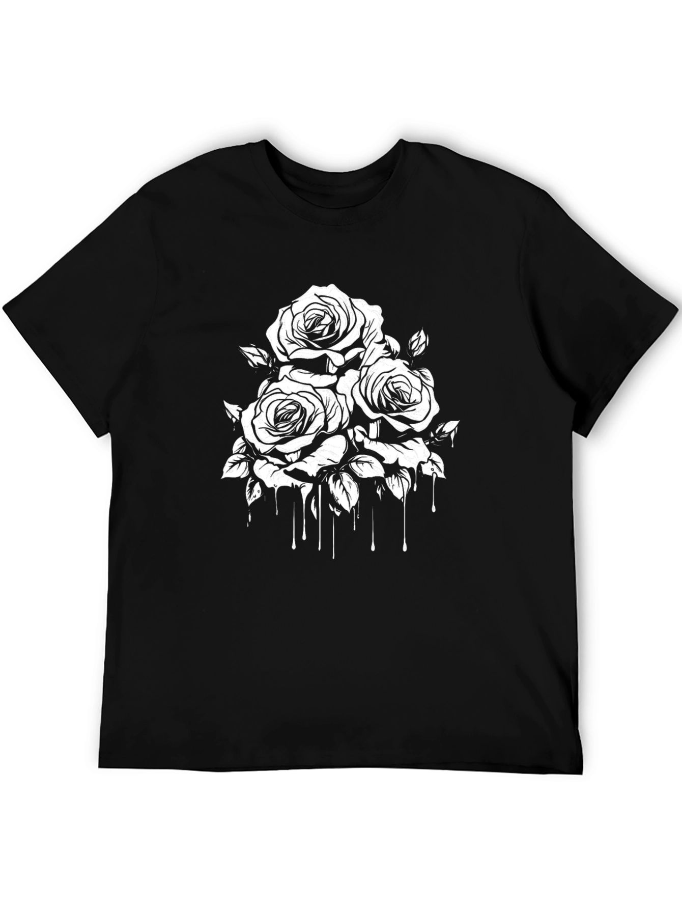 Black Men's Black T-Shirt with Rose Graphic view 5