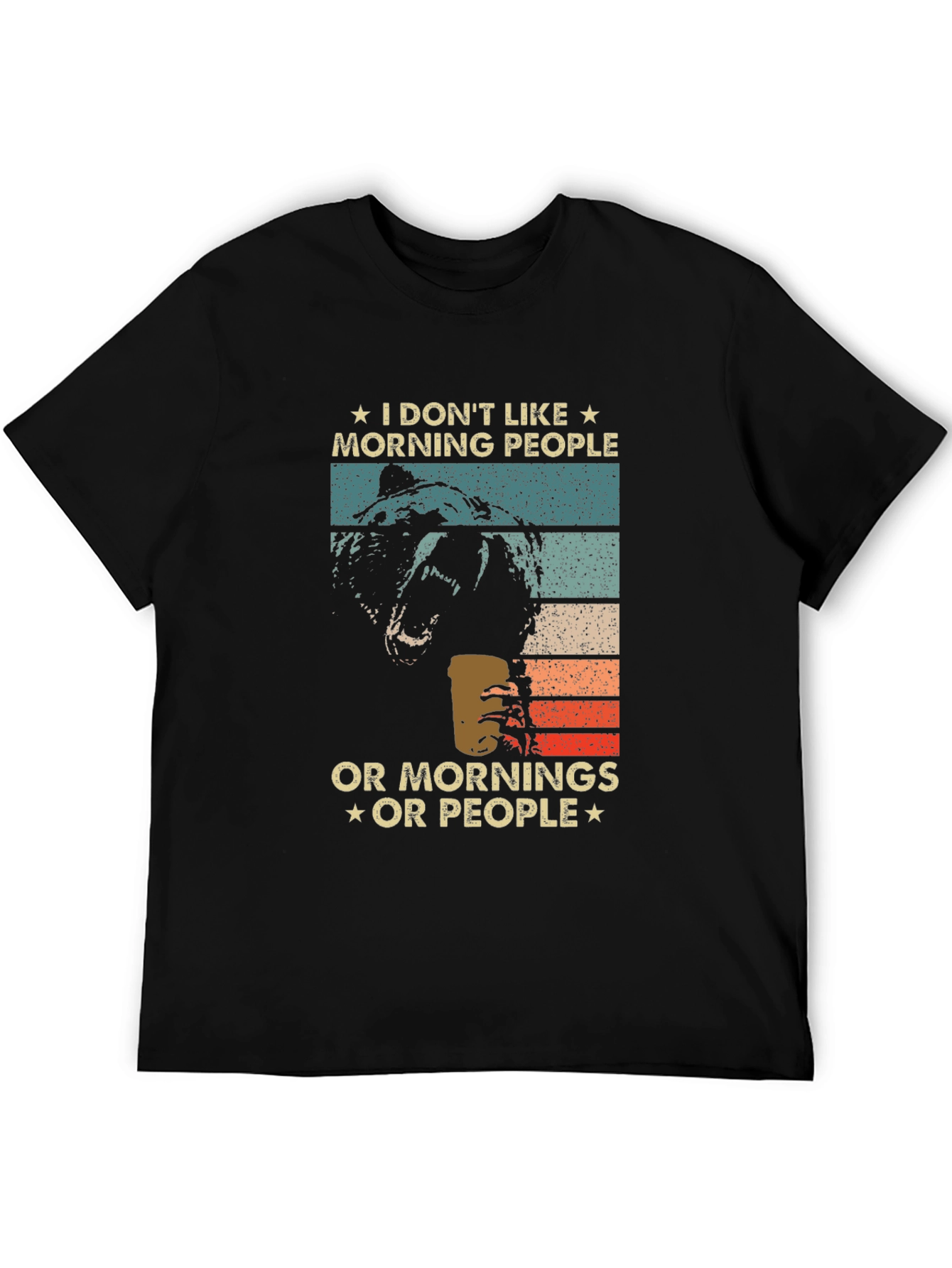 Black Funny "I Don't Like Morning People" Bear T-Shirt view 5