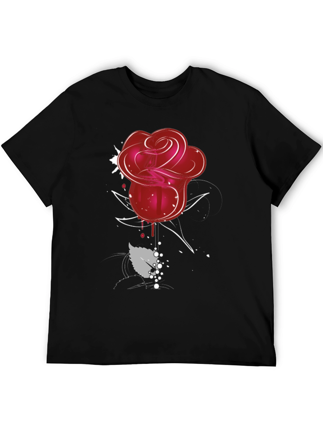 Black Red Rose Graphic Tee - Men's Black T-Shirt view 5