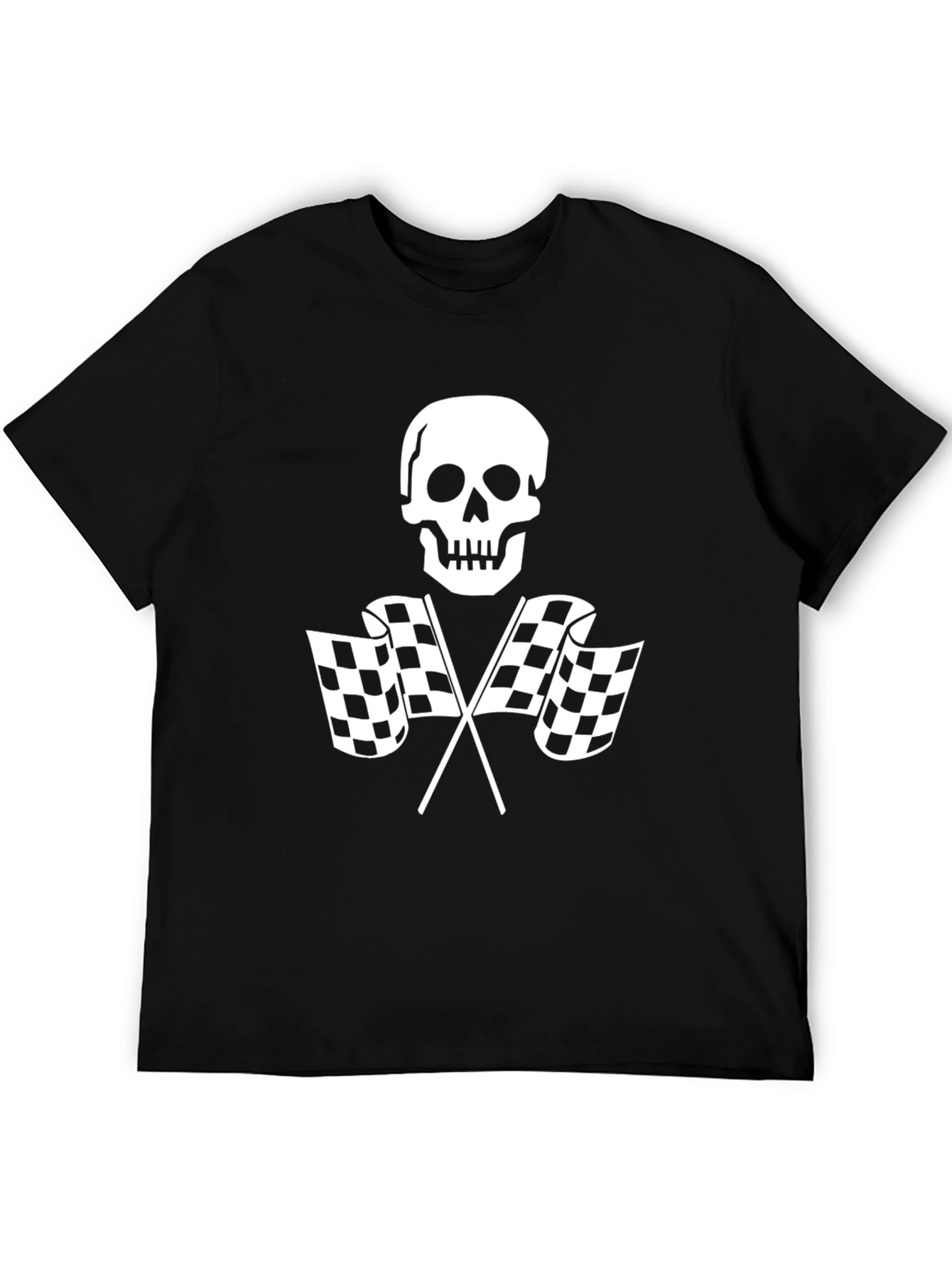 Black Skull & Checkered Flags Graphic Tee view 5