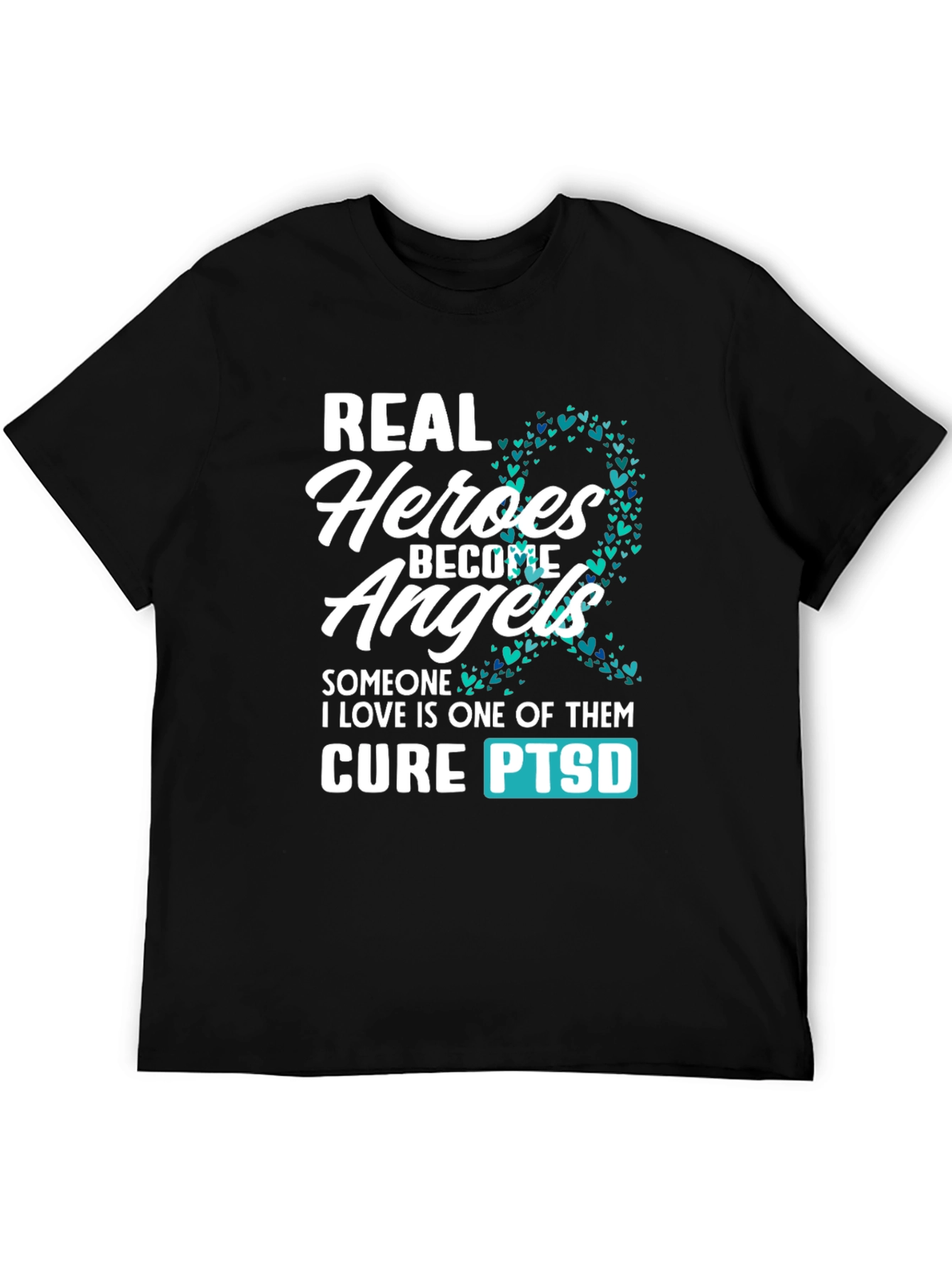 Black Real Heroes Become Angels PTSD Awareness T-Shirt view 5
