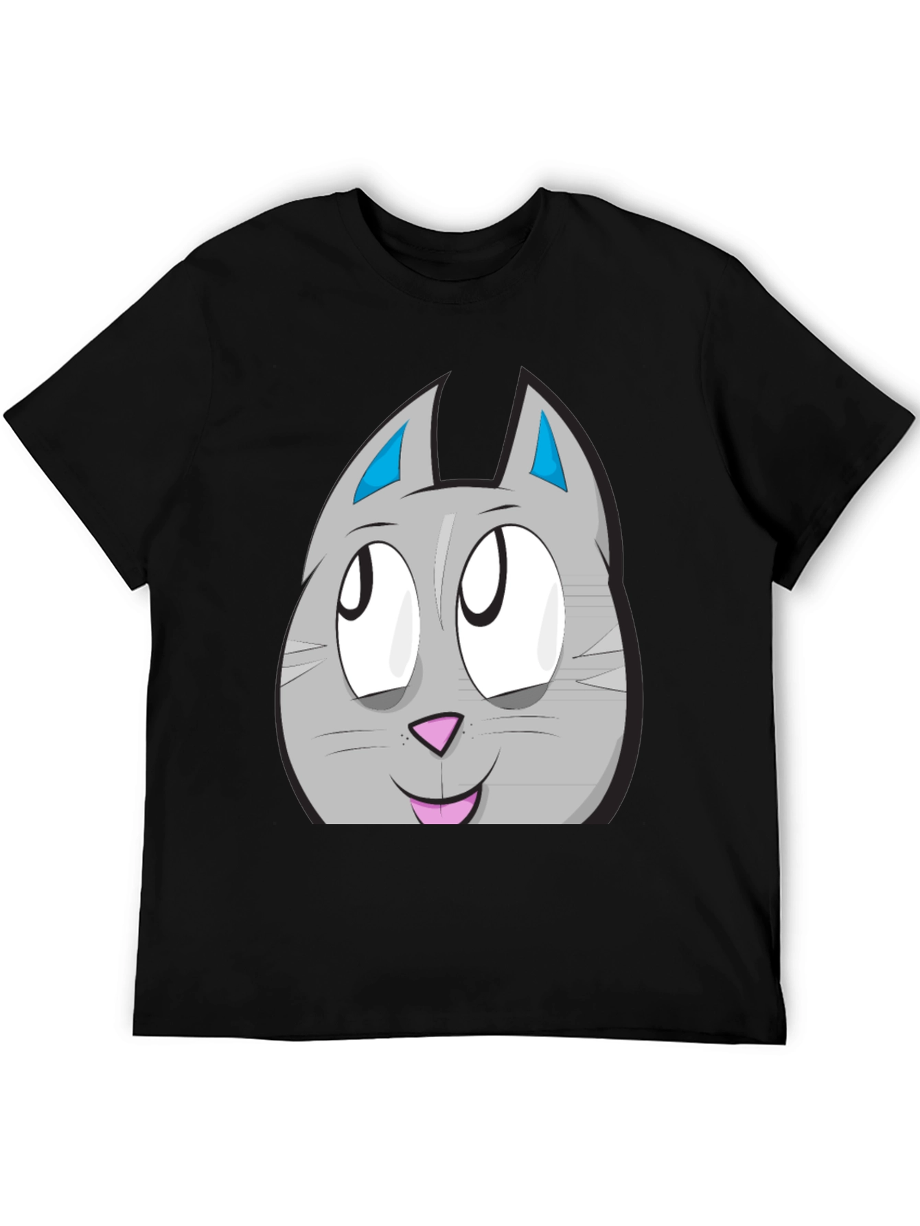 Black Cartoon Cat Face Graphic Tee - Unisex Black T-Shirt view 5