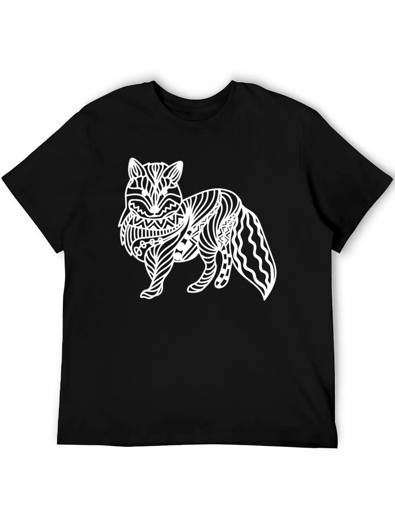 Black Abstract Fox Graphic Tee - Black Cotton T-Shirt view 5