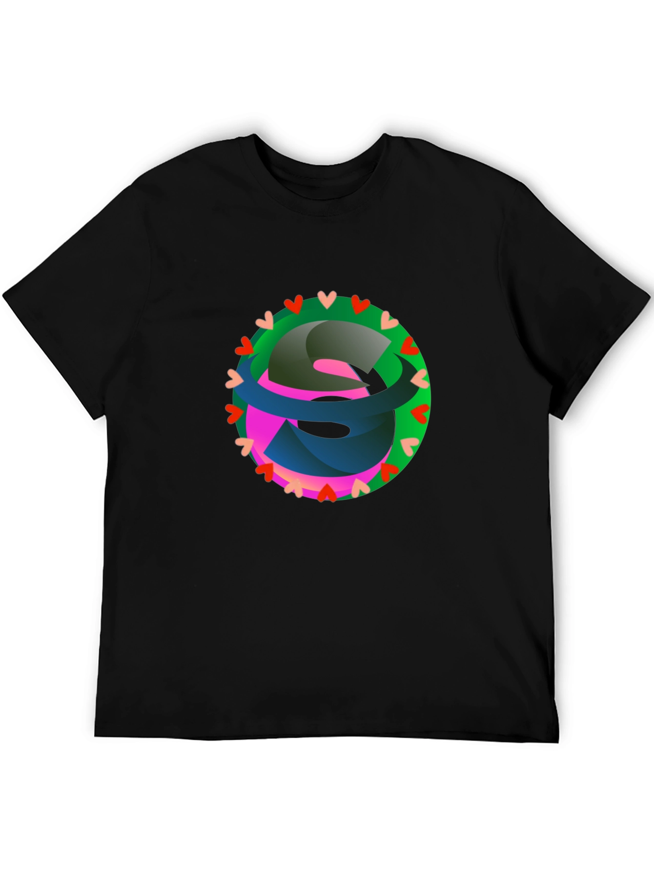 Black Abstract Heart Circle Graphic Black T-Shirt view 5