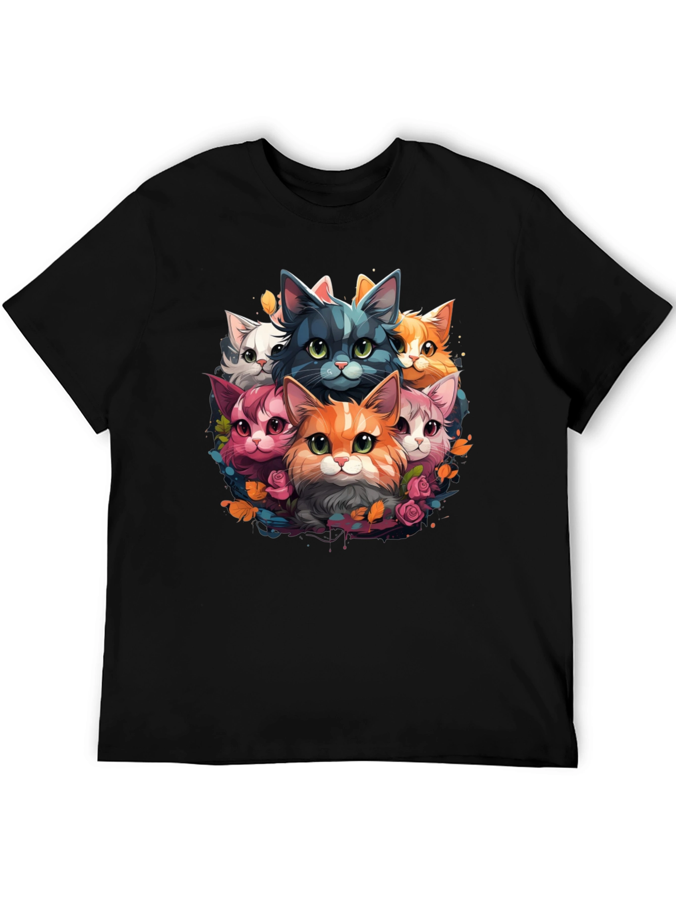 Black Cute Cartoon Cats T-Shirt view 5