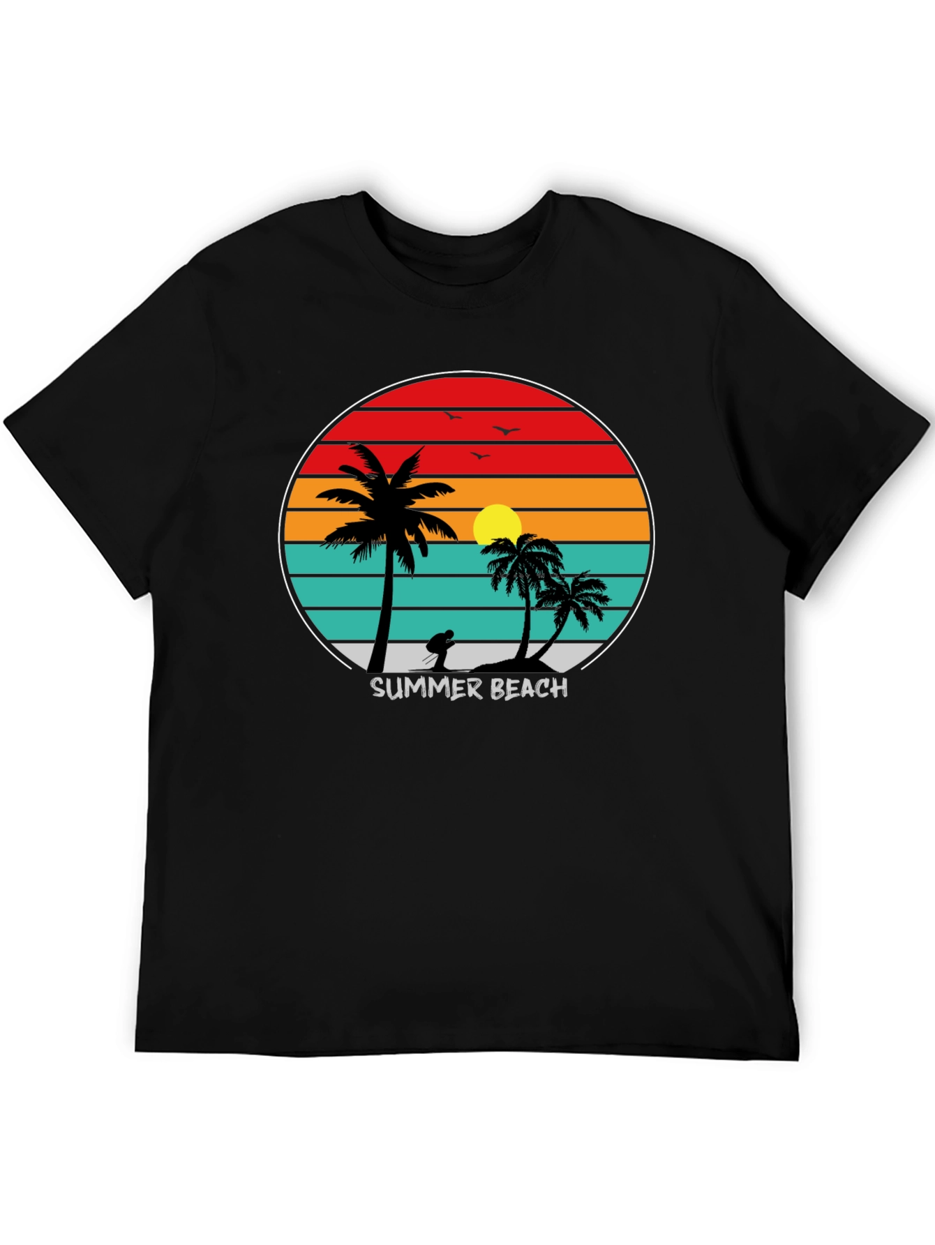 Black Summer Beach Sunset Palm Tree T-Shirt view 5