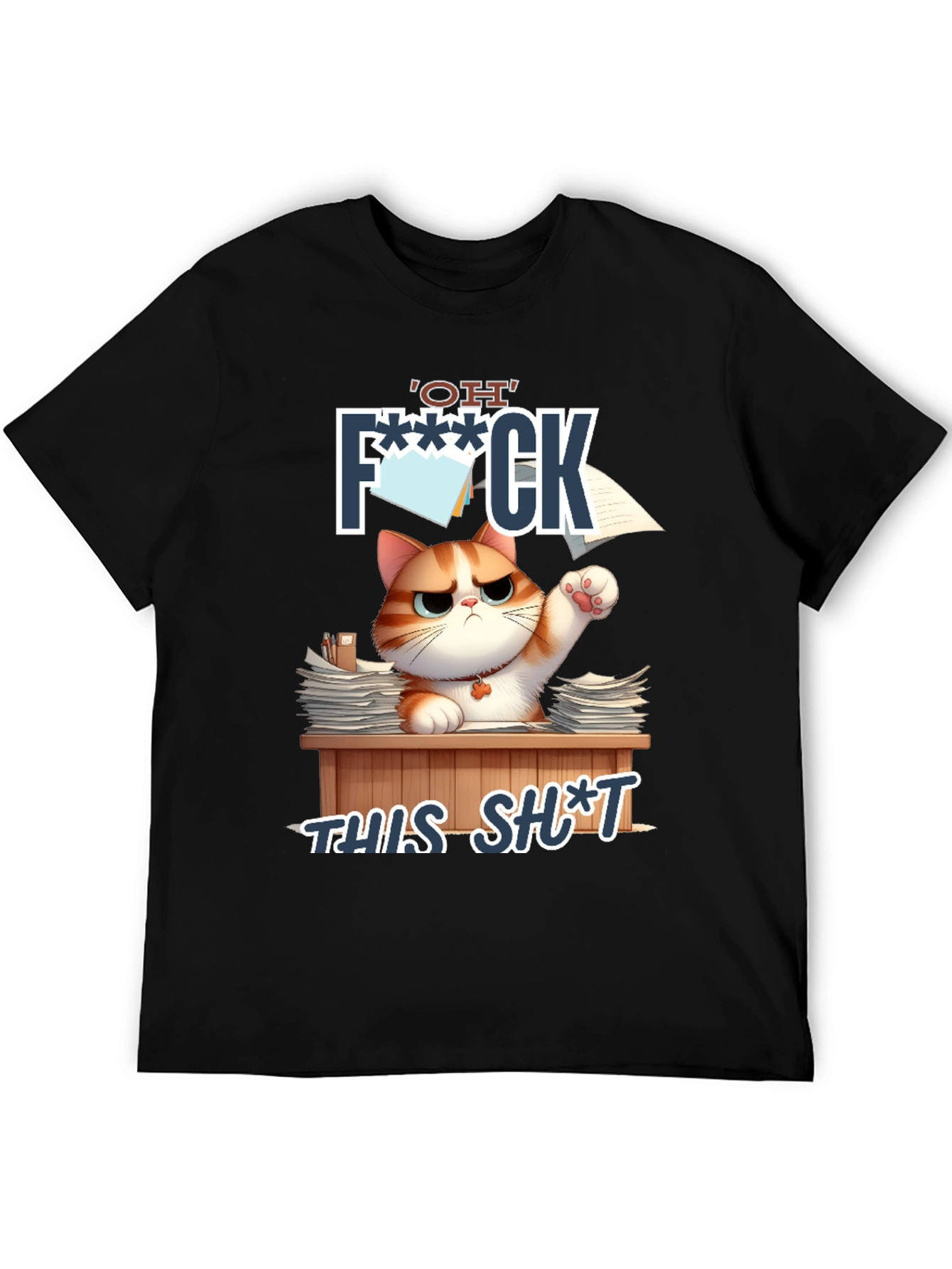 Black Funny Cat 'OH F*** THIS S***' Graphic T-Shirt view 5