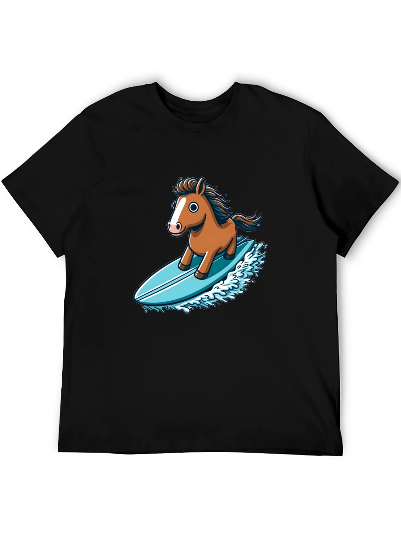 Black Horse Surfing T-Shirt - Unique Cartoon Design view 5