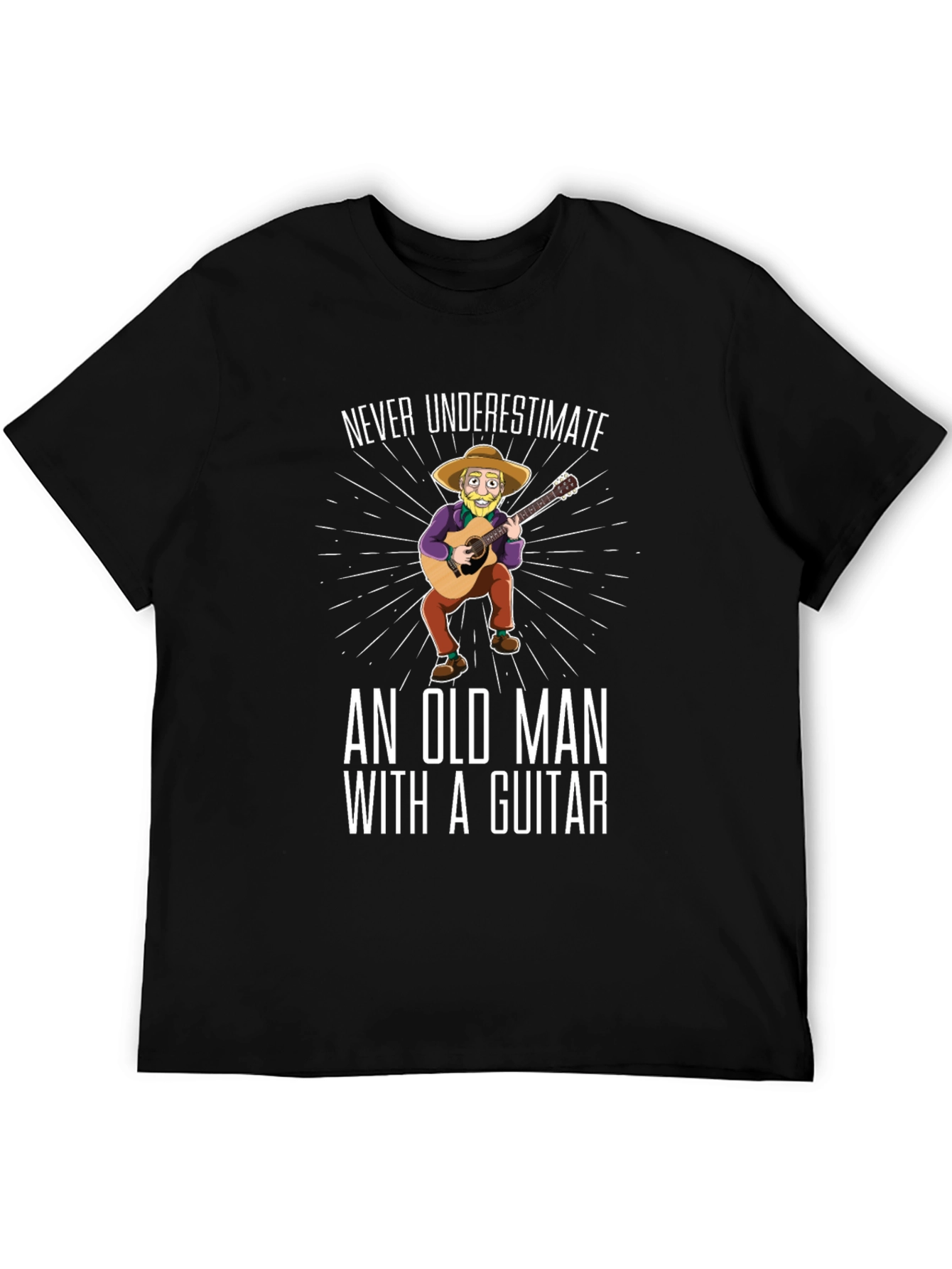 Black Never Underestimate Old Man With Guitar T-Shirt view 5