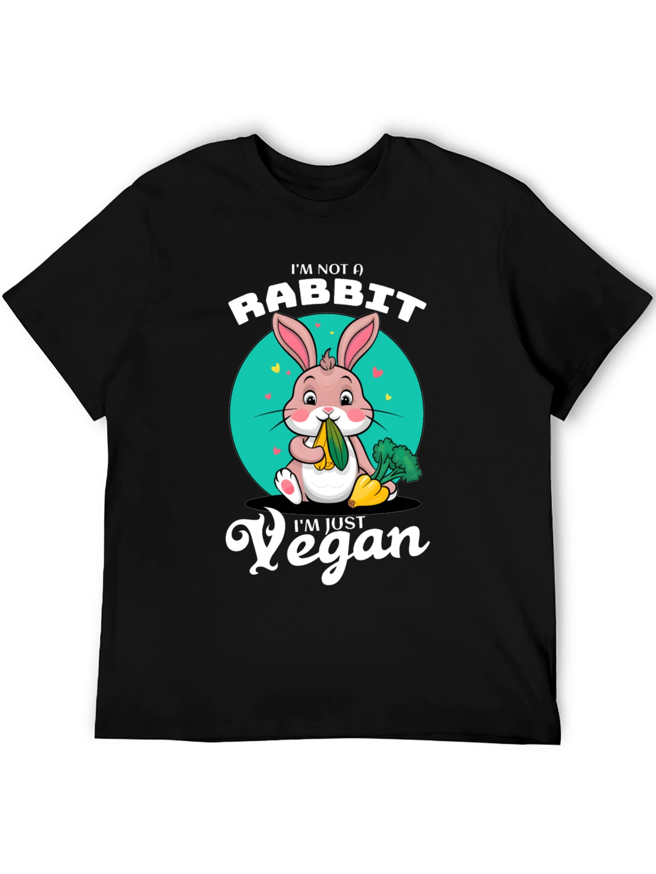 Black Vegan Rabbit T-Shirt: I'm Not a Rabbit, I'm Just Vegan! view 5