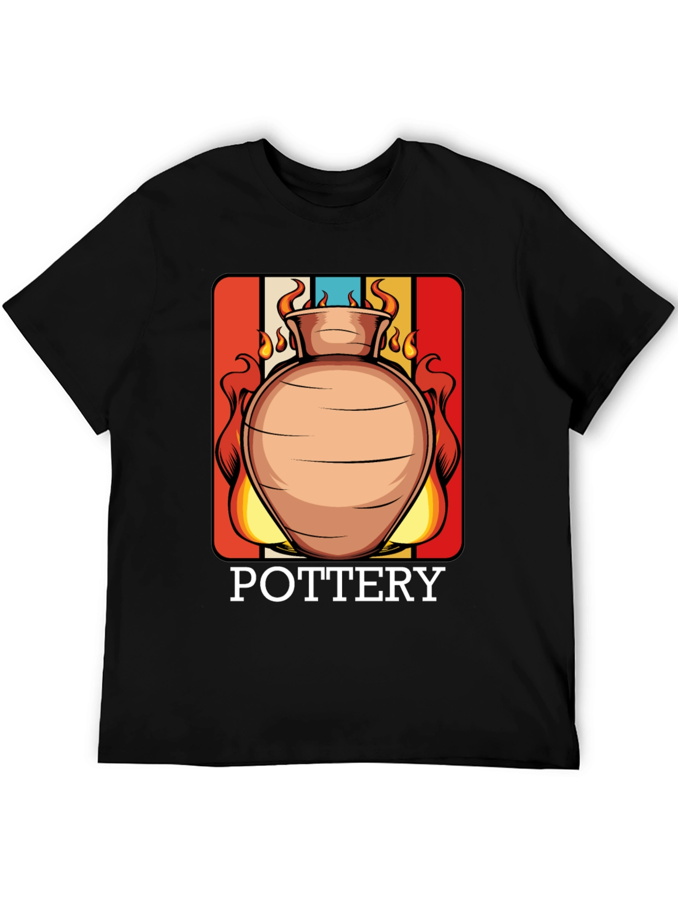 Black Pottery T-Shirt - Retro Clay Vase Design view 5