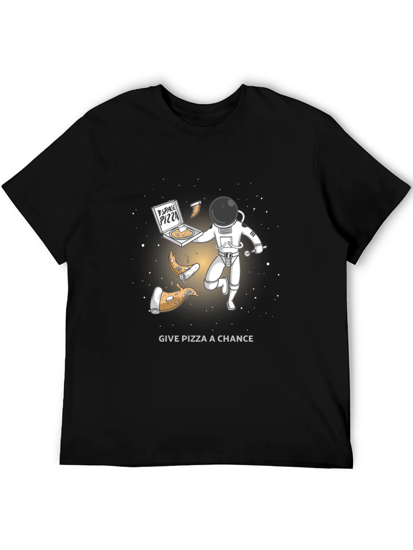 Black Space Pizza T-Shirt - Funny Astronaut Graphic Tee view 5