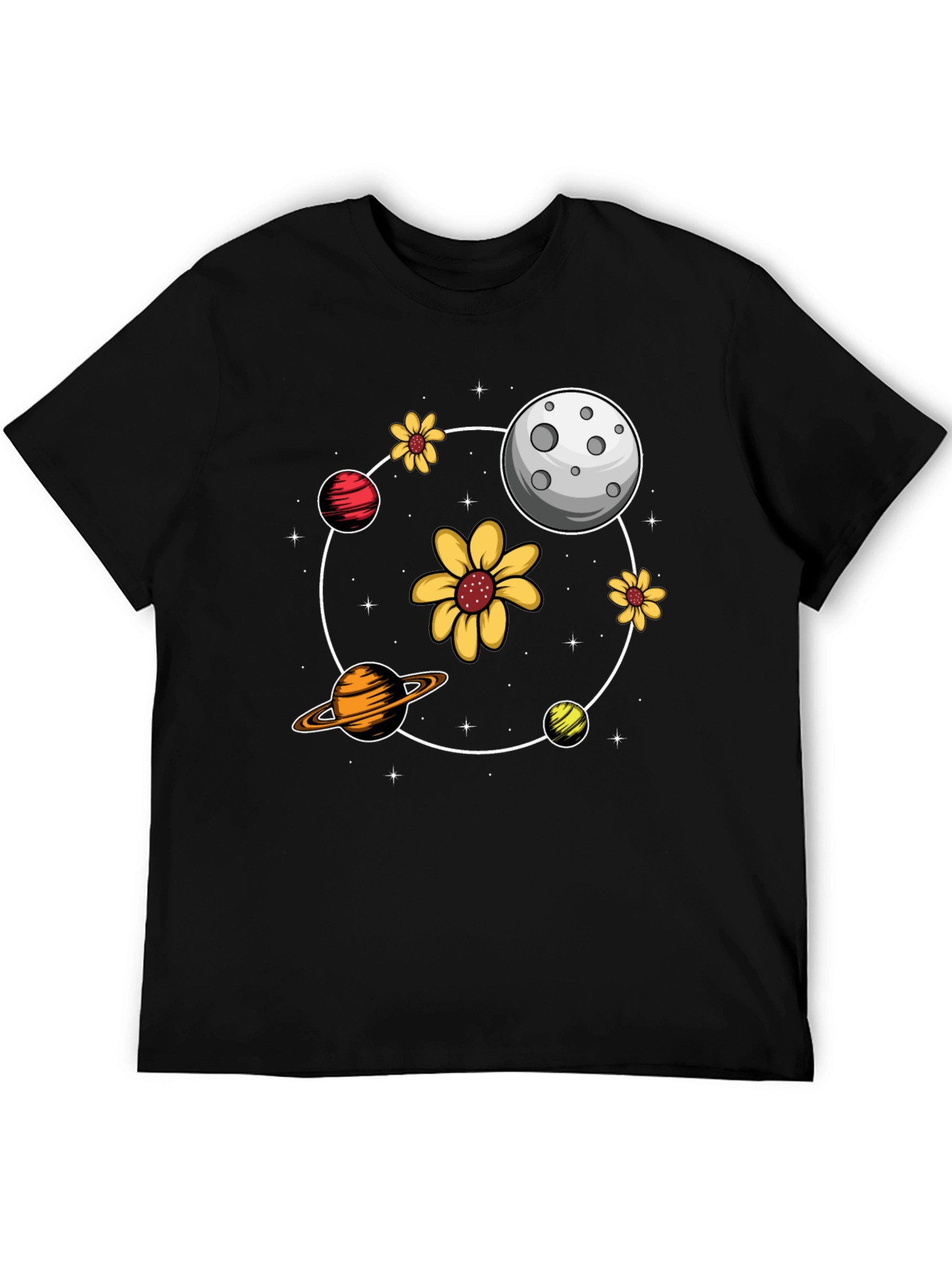 Black Planetary Flower Power Black T-Shirt view 5