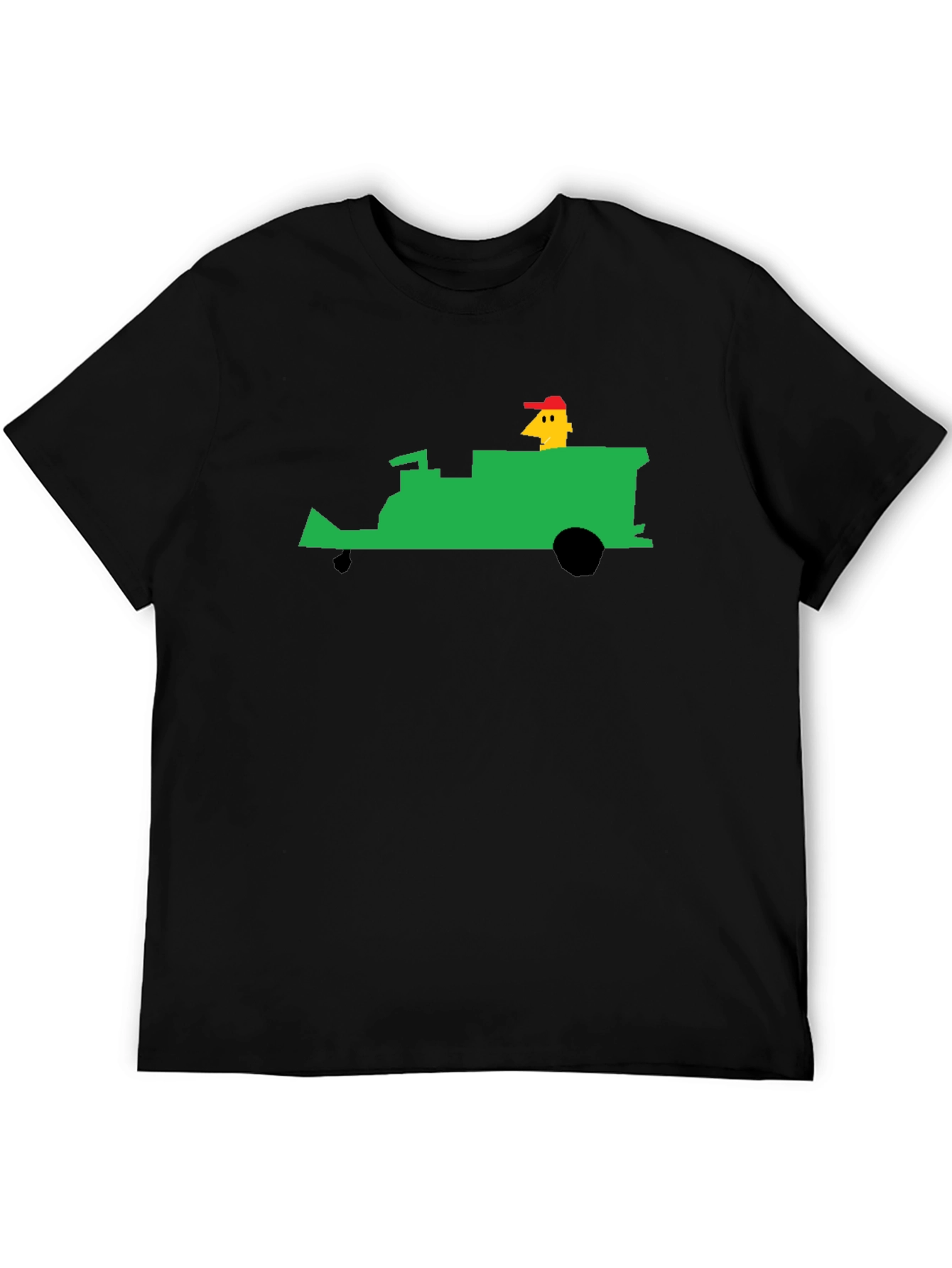 Black Retro T-Shirt: Pixelated Green Tractor Ride view 5