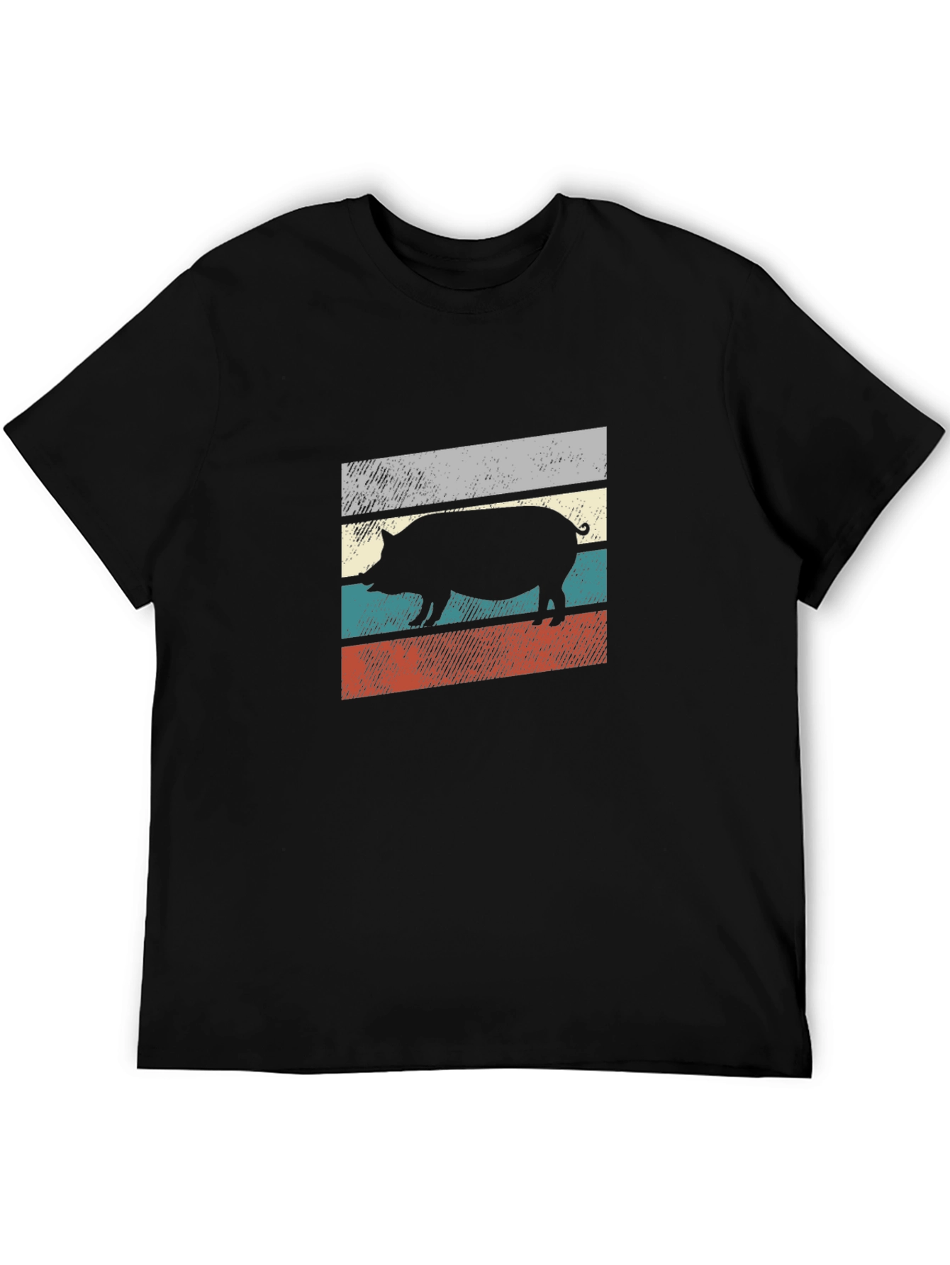 Black Retro Pig Silhouette Graphic T-Shirt view 5
