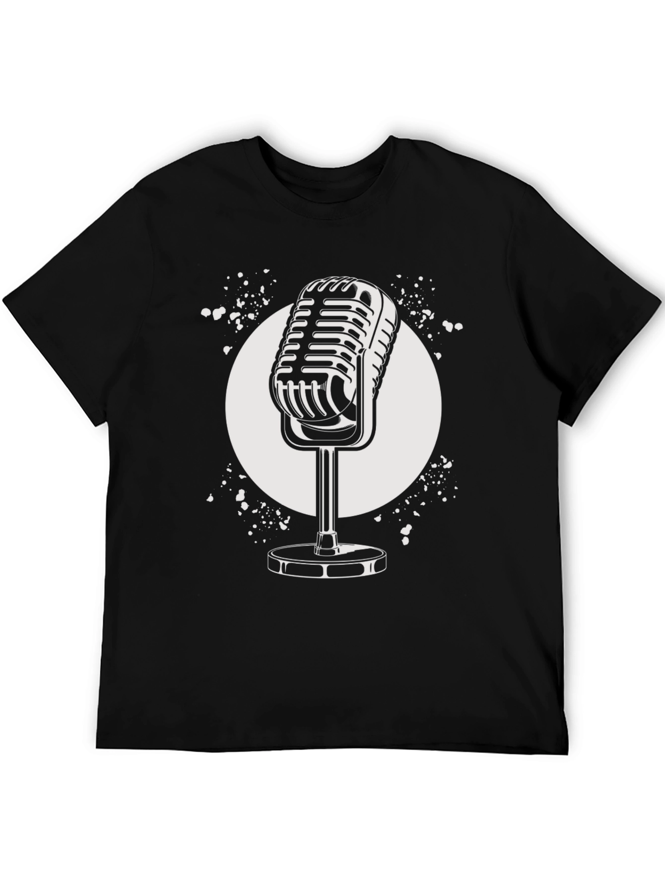 Black Vintage Microphone Graphic Tee - Retro Style Black T-Shirt view 5