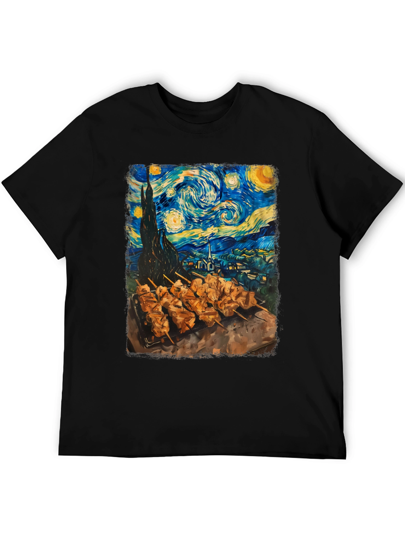 Black Starry Night & BBQ T-Shirt view 5