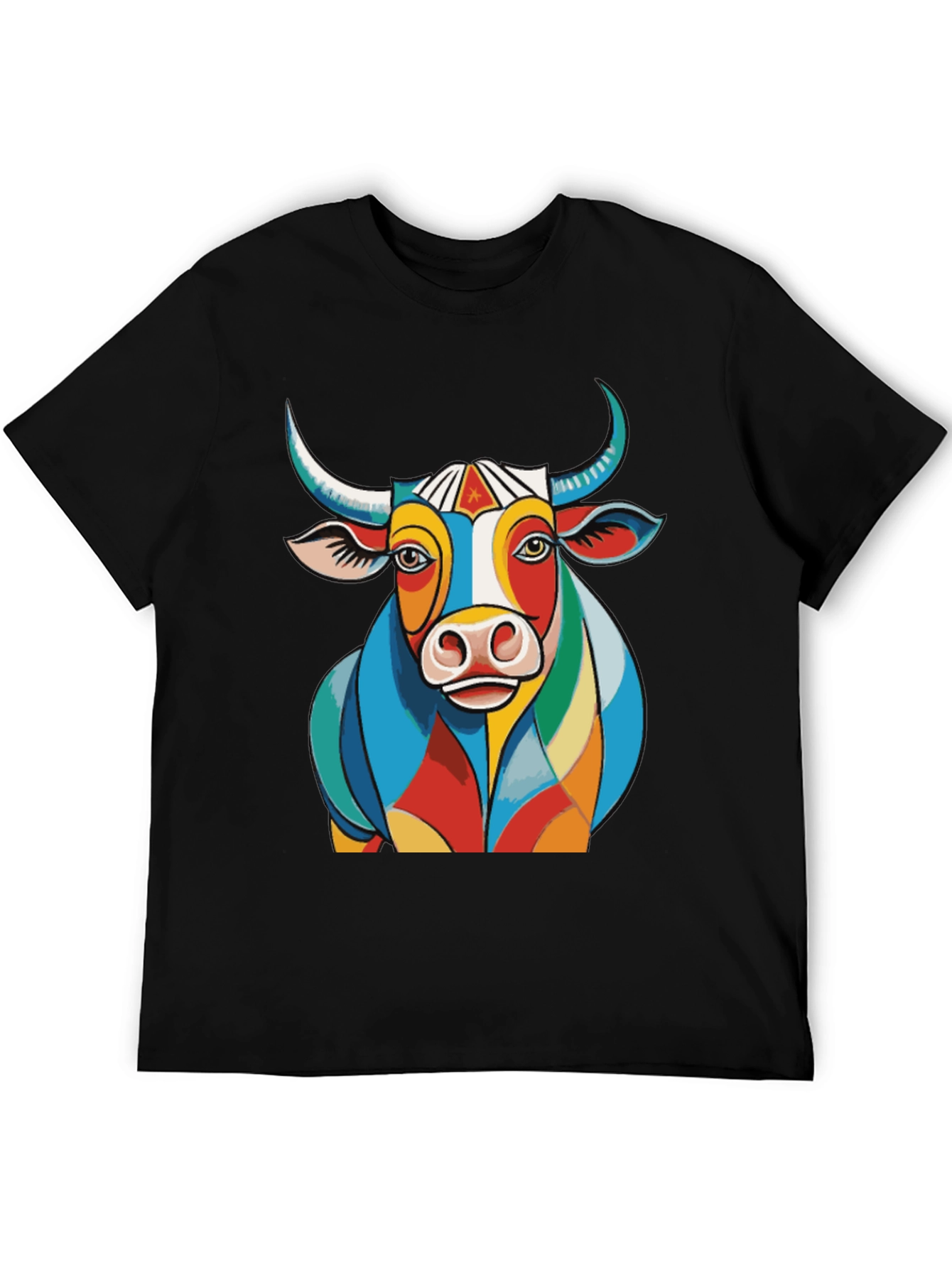 Black Colorful Bull Graphic Tee - Unique Design view 5