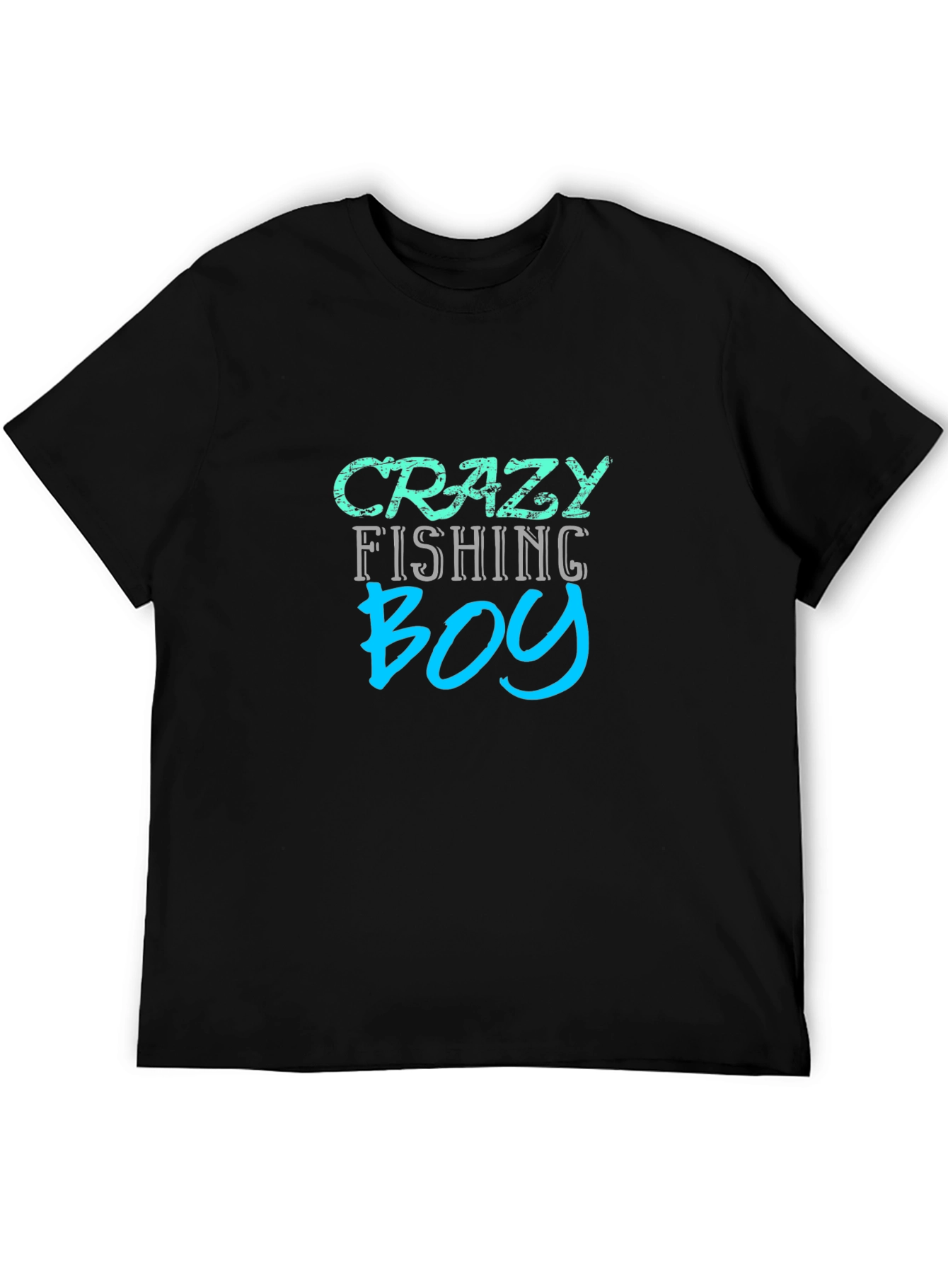 Black Crazy Fishing Boy T-Shirt - Black Crew Neck Tee view 5